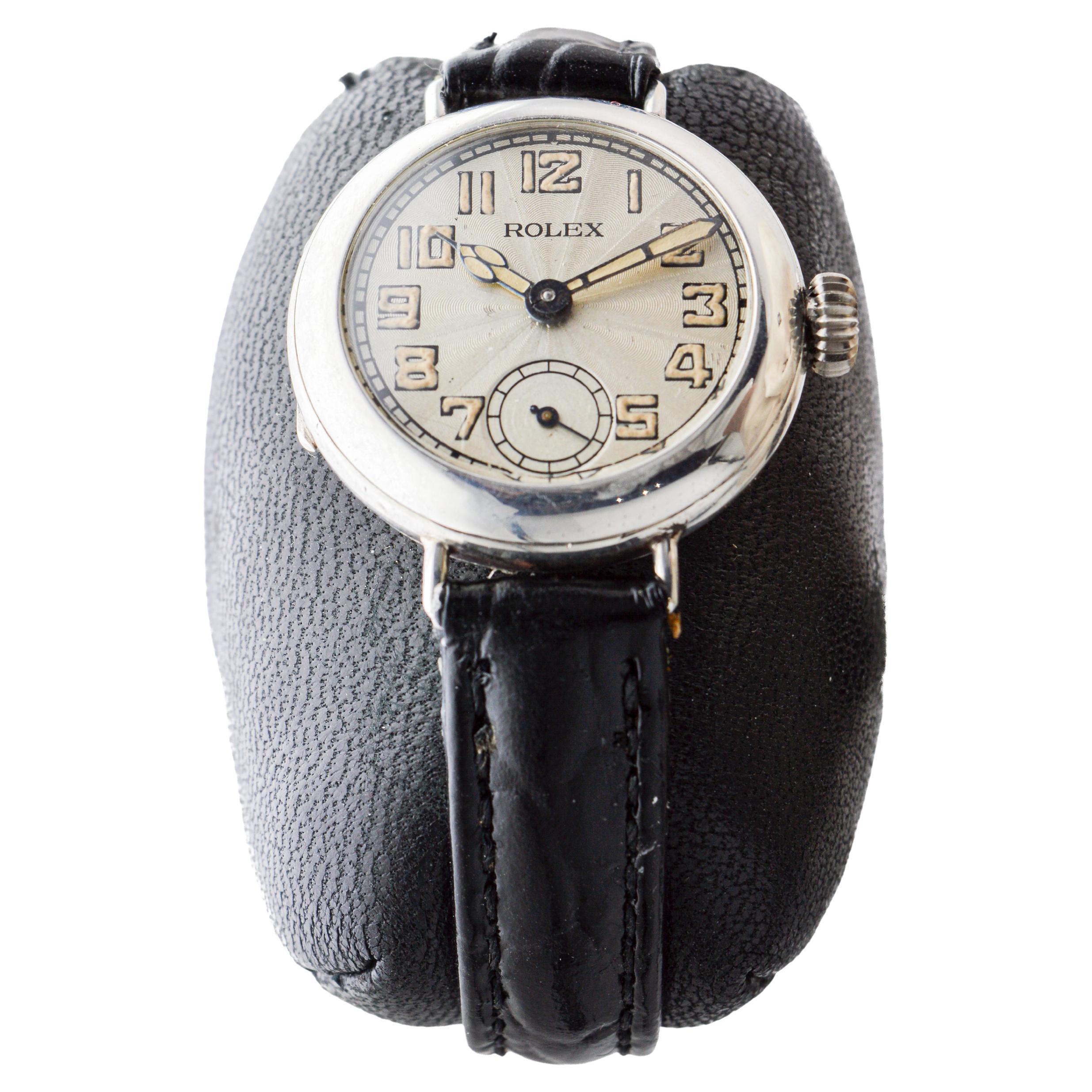 Women's or Men's Rolex Silver Campaign Style Ladies Watch with Breguet Engine Turned Dial 1916 For Sale