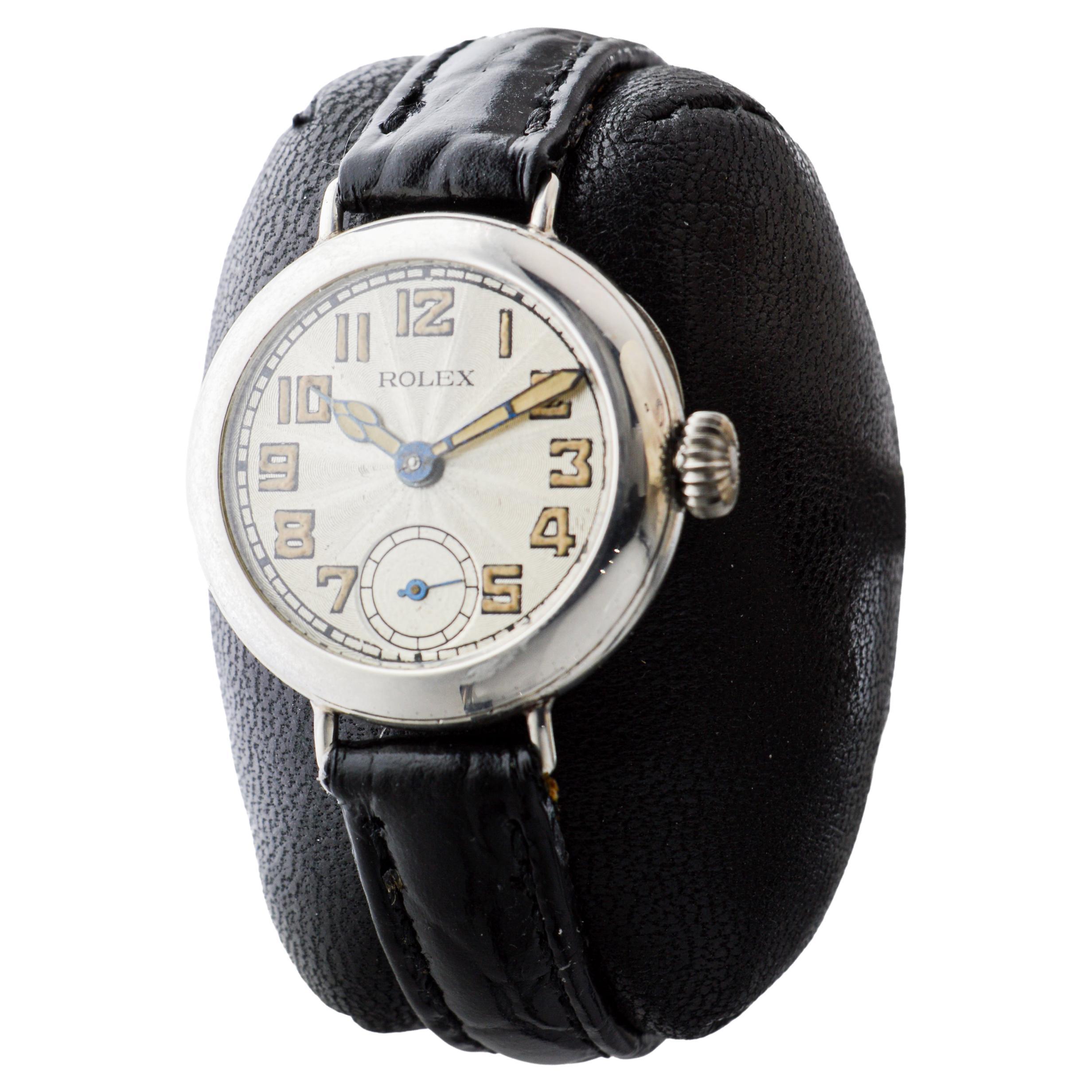 Rolex Silver Campaign Style Ladies Watch with Breguet Engine Turned Dial 1916 For Sale 1
