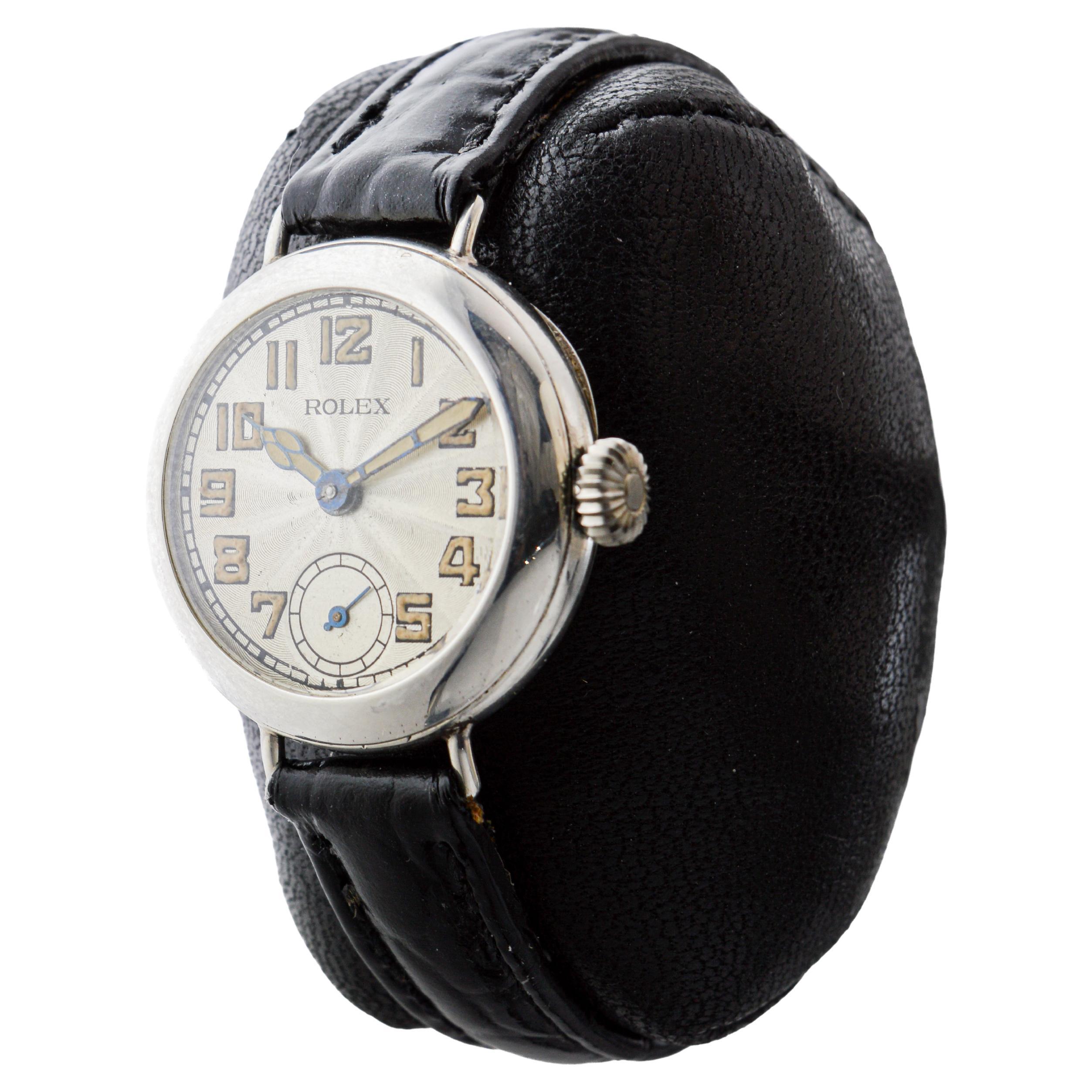 Rolex Silver Campaign Style Ladies Watch with Breguet Engine Turned Dial 1916 For Sale 2