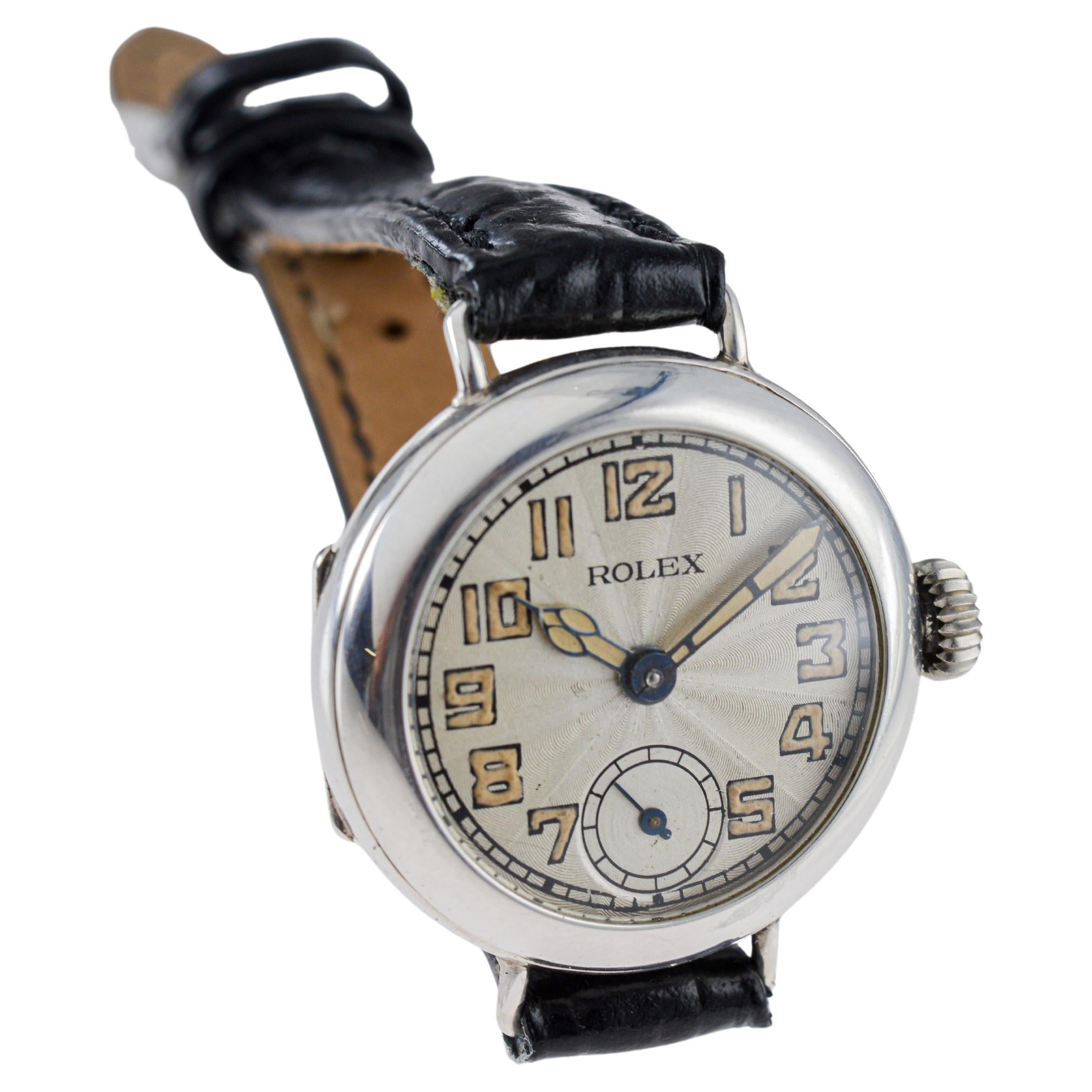 Rolex Silver Campaign Style Ladies Watch with Breguet Engine Turned Dial 1916 For Sale 4