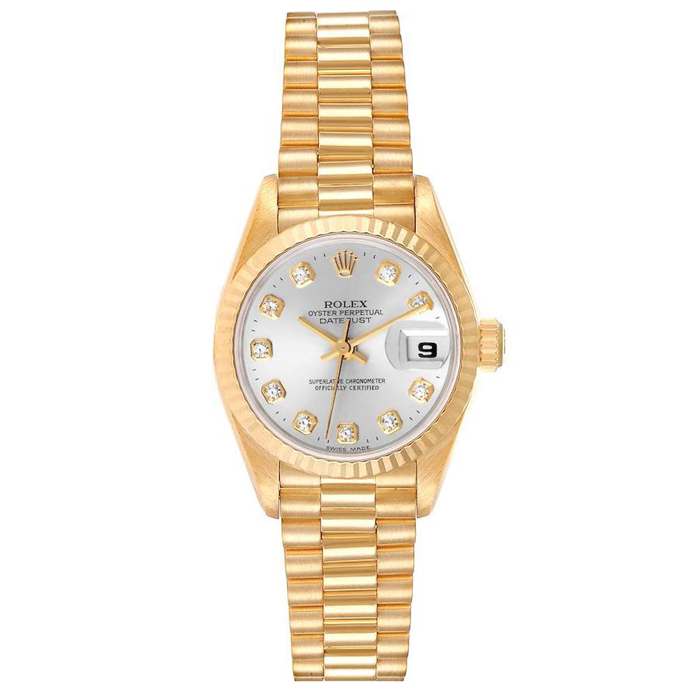 Rolex Silver Diamonds 18K Gold President Datejust 69178 Women's Wristwatch 26 MM