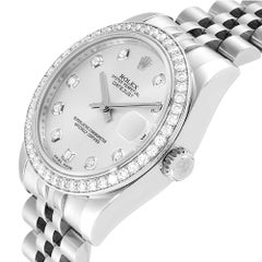 Rolex Silver Diamonds 18K White Gold Datejust 178384 Women's Wristwatch 31 MM