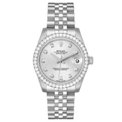 Rolex Silver Diamonds 18K White Gold Datejust 178384 Women's Wristwatch 31 MM