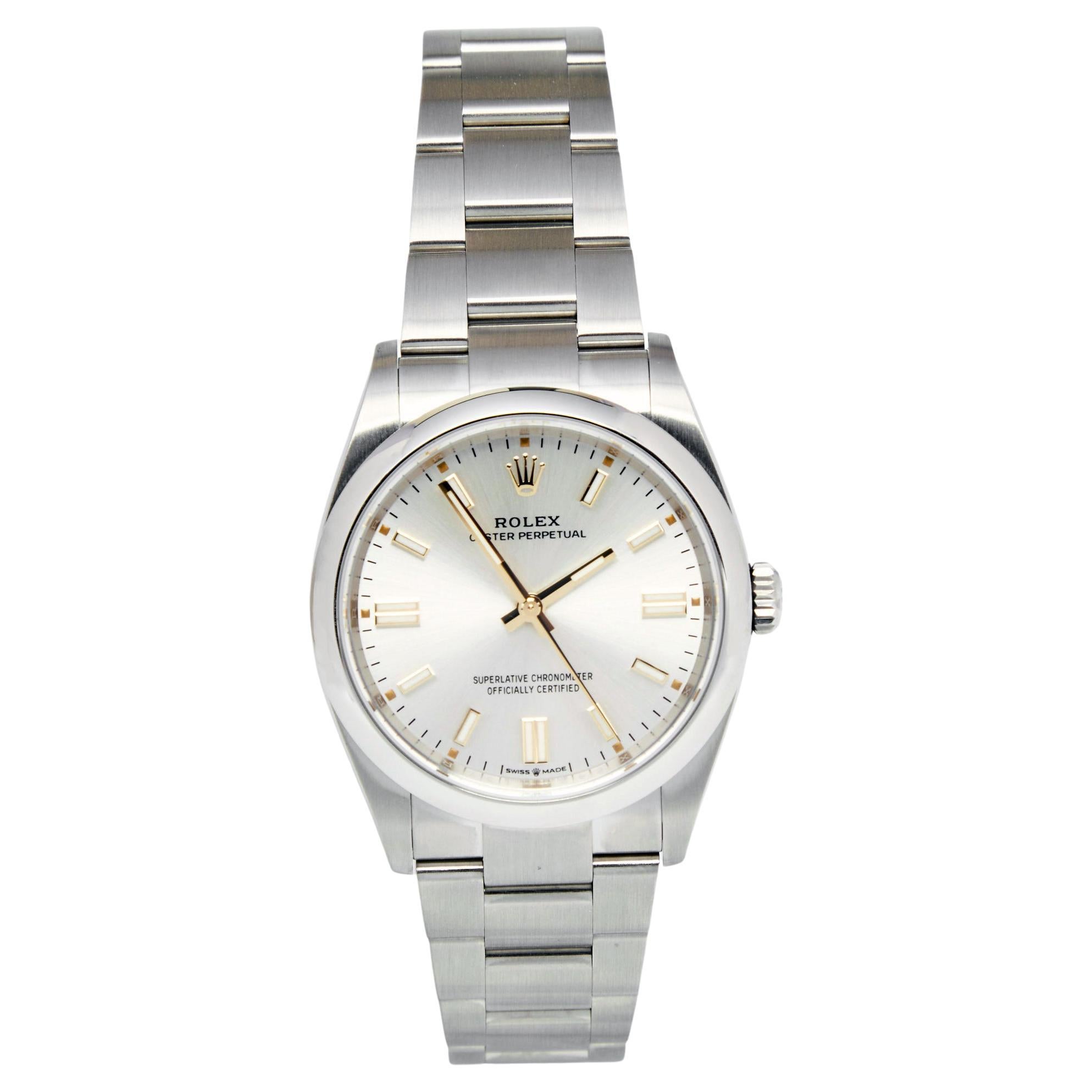 Rolex Silver Oyster Perpetual M126000-0001 Men's Wristwatch 36 mm For Sale  at 1stDibs