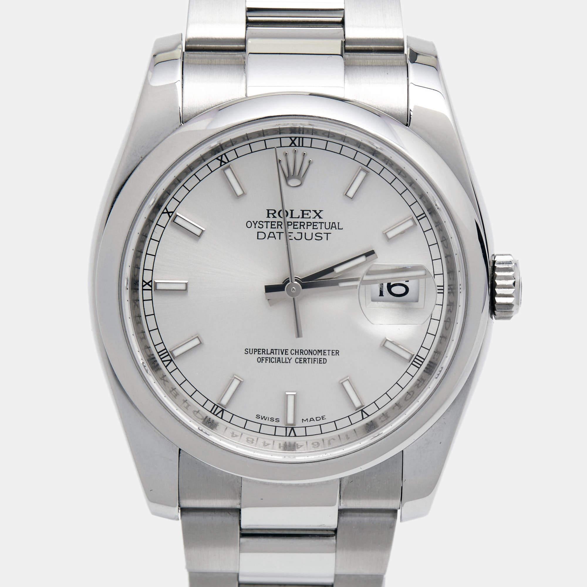 Rolex Silver Stainless Steel Datejust 116200 Unisex Wristwatch 36 mm 1