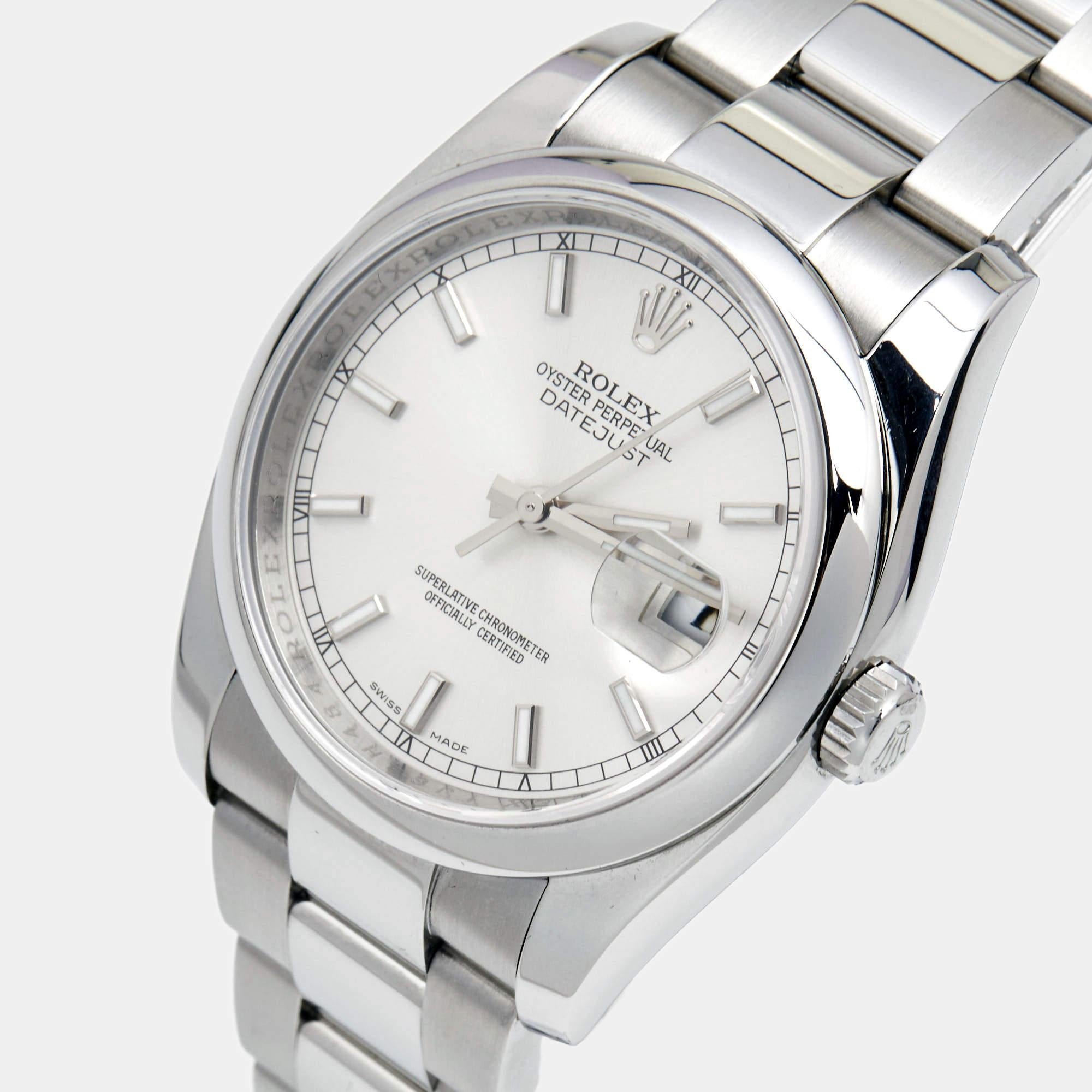 Rolex Silver Stainless Steel Datejust 116200 Unisex Wristwatch 36 mm 2