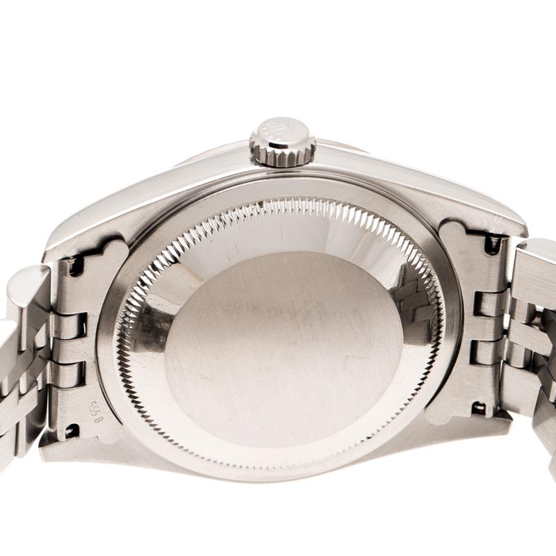 Rolex Silver Stainless Steel Diamond Datejust 16234 Men's Wristwatch 35 mm In Good Condition In Dubai, Al Qouz 2