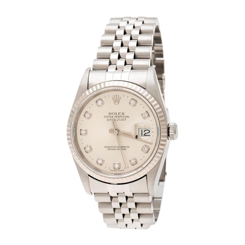 Rolex Silver Stainless Steel Diamond Datejust 16234 Men's Wristwatch 35 mm