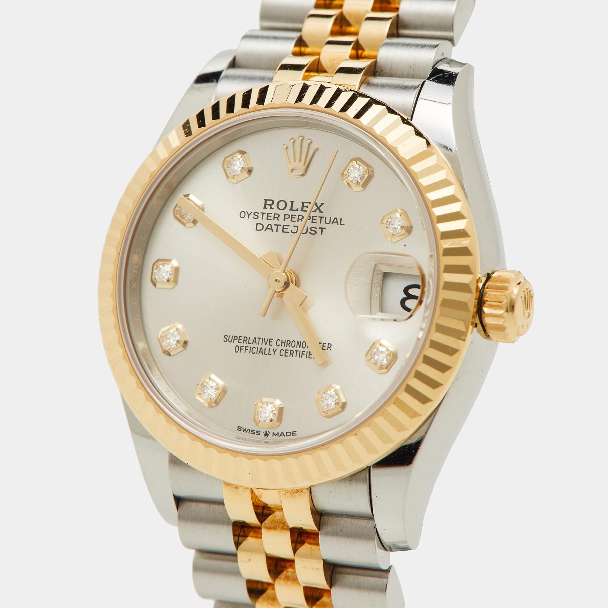 Contemporary Rolex SIlver Sunburst 18K Yellow Gold Diamond Datejust Women's Wristwatch 31 mm