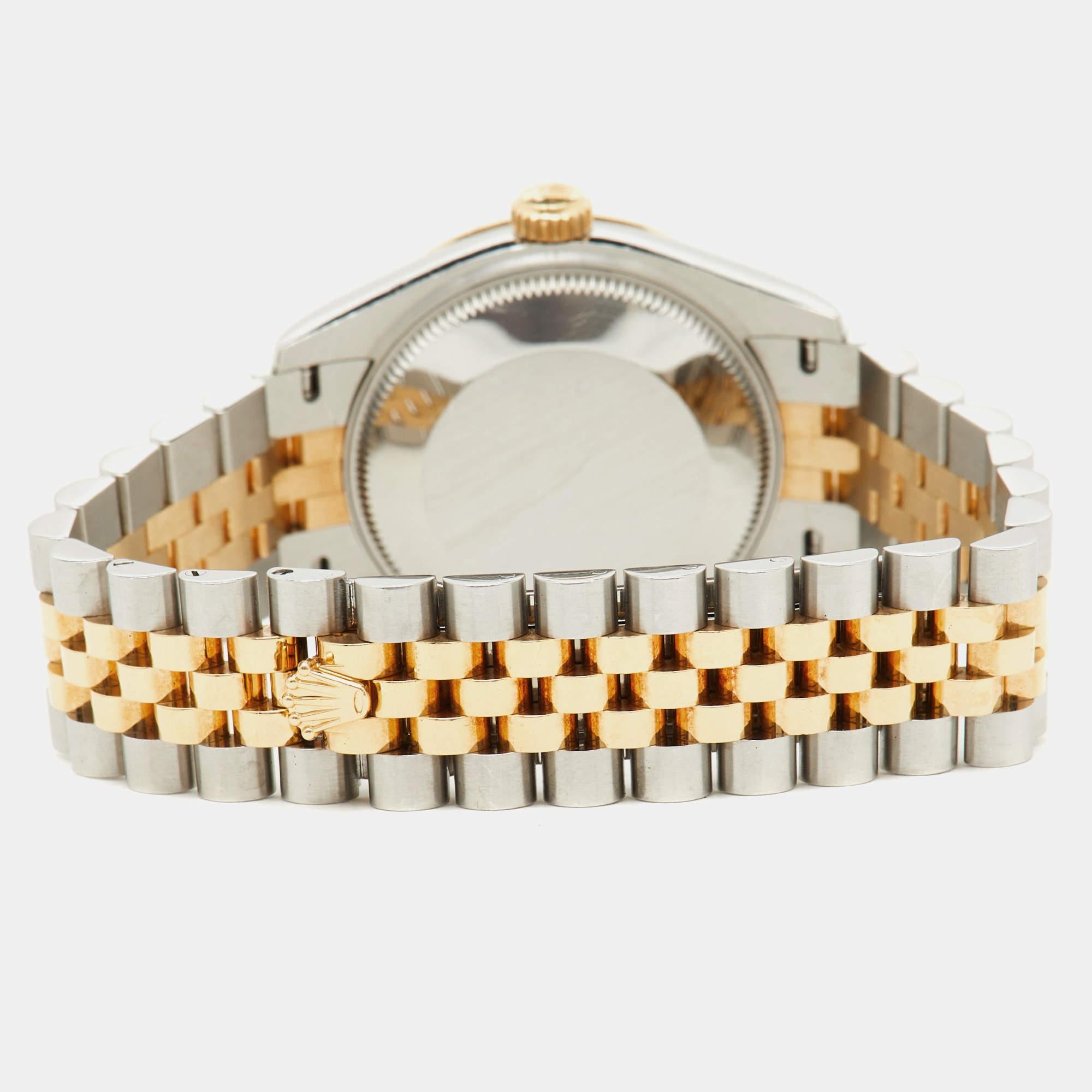 Rolex SIlver Sunburst 18K Yellow Gold Diamond Datejust Women's Wristwatch 31 mm In Excellent Condition In Dubai, Al Qouz 2