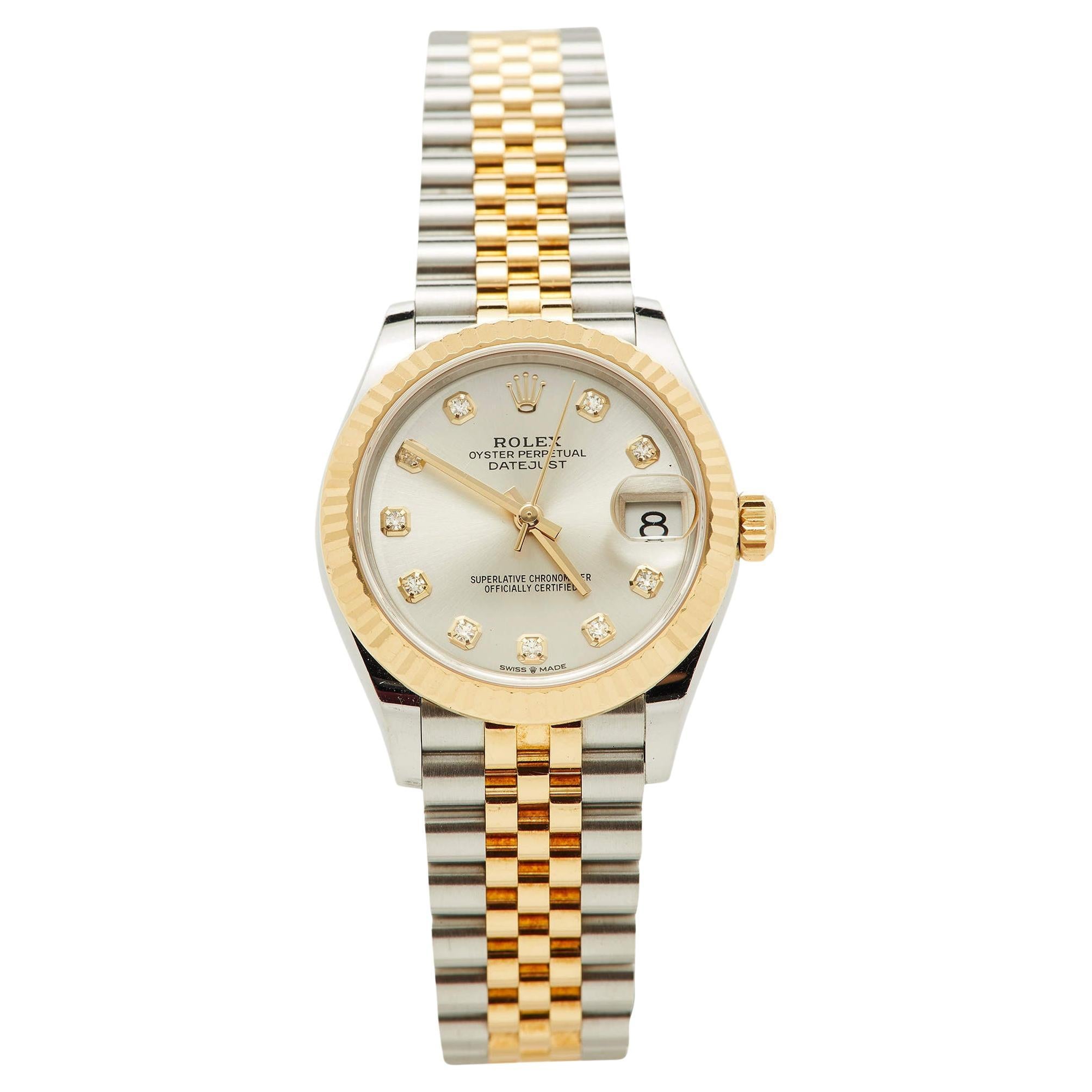 Rolex SIlver Sunburst 18K Yellow Gold Diamond Datejust Women's Wristwatch 31 mm