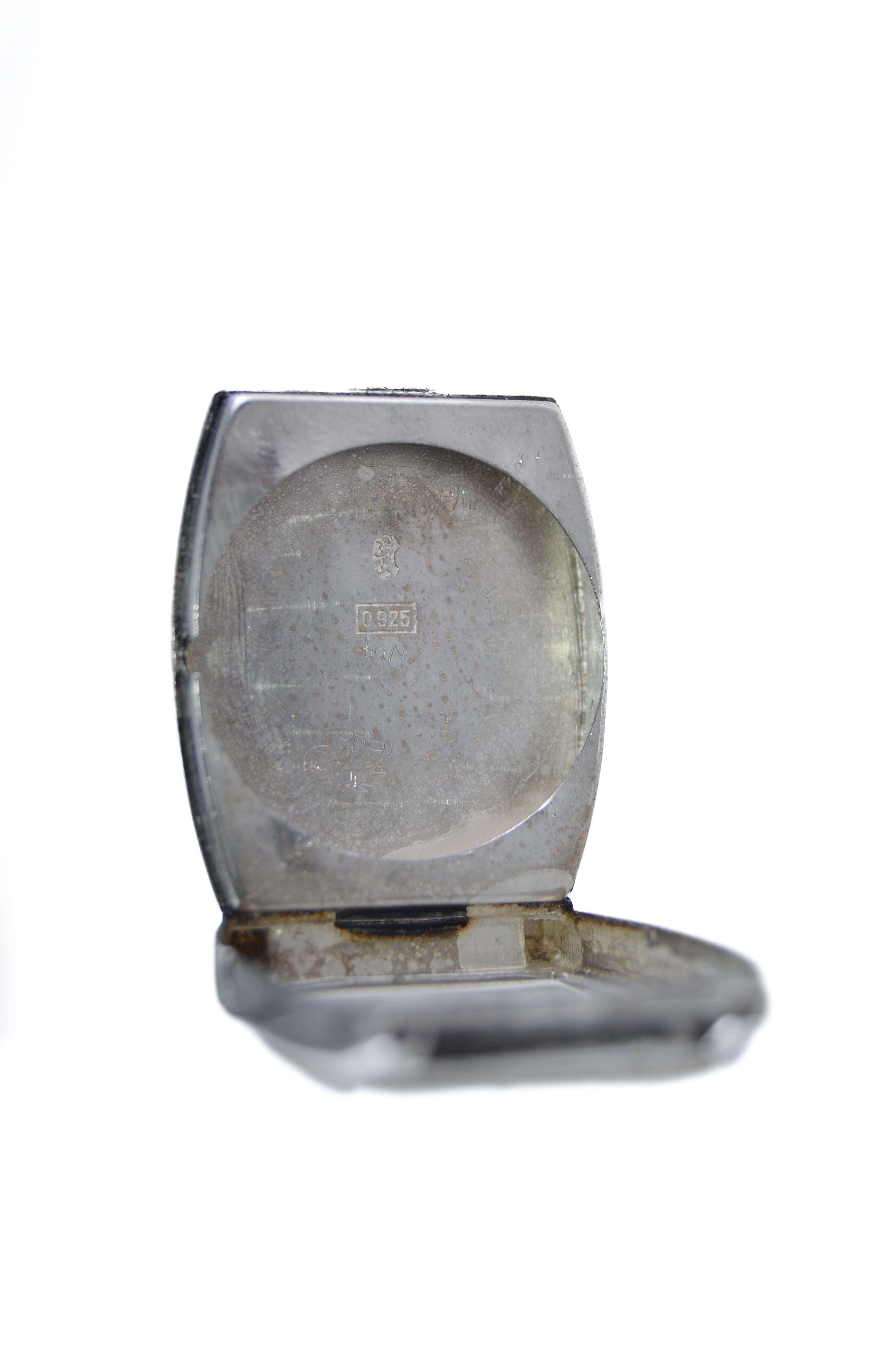 Rolex Silver Tonneau Shape with Rare Original Breguet Engine Turned Dial 1920's For Sale 4