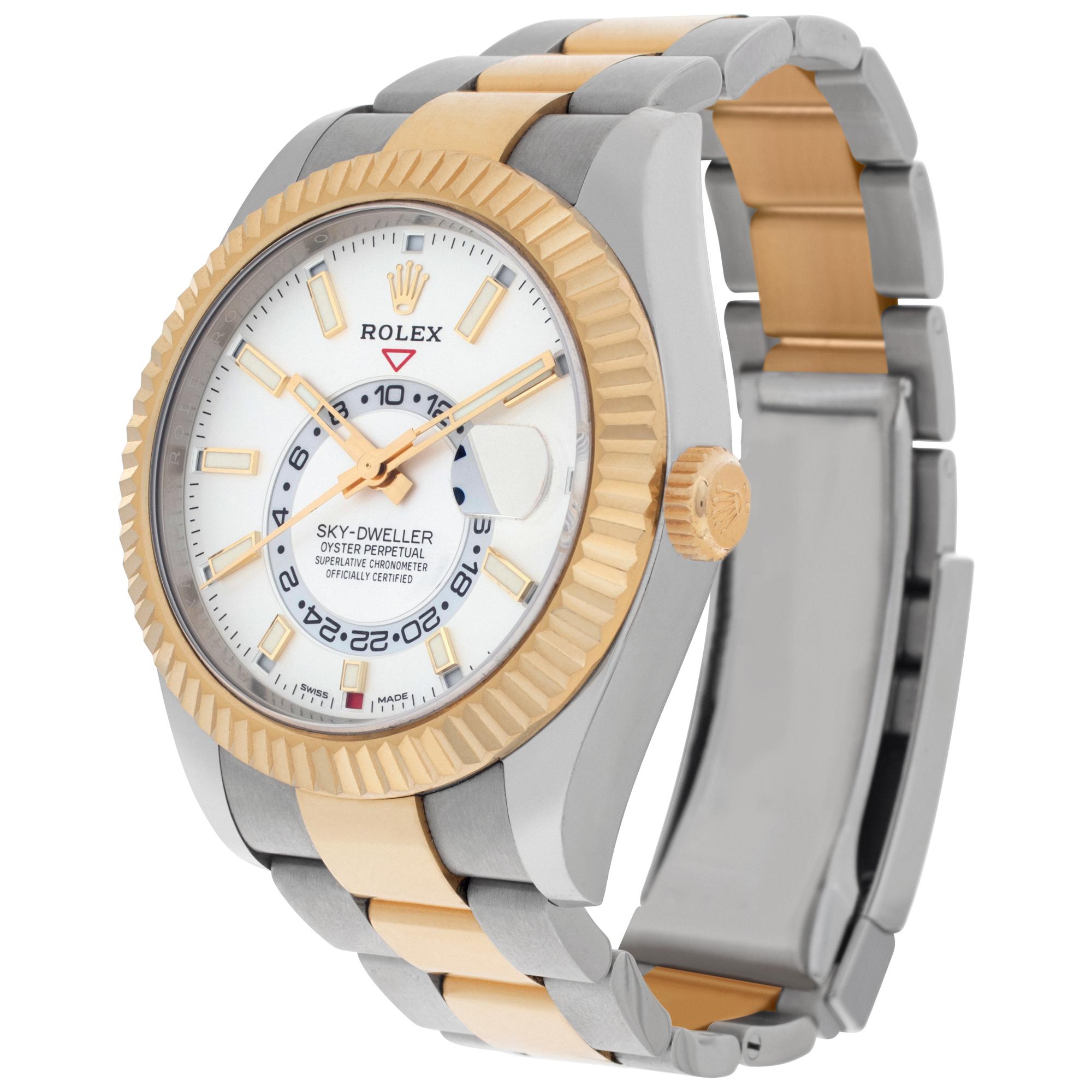Rolex Sky-Dweller in 18k & stainless steel. Auto w/ sweep seconds, date, month, dual time, and annual calendar. With hang tag, box & booklets. 42 mm case size. **Bank wire only at this price** Ref 326933. Fine Pre-owned Rolex Watch.

 Certified