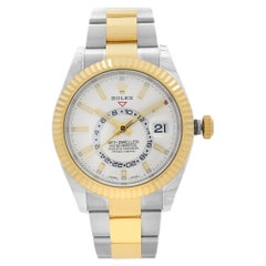 Rolex Sky-Dweller 18K Gold Steel White Dial Automatic Mens Watch 326933WSO
