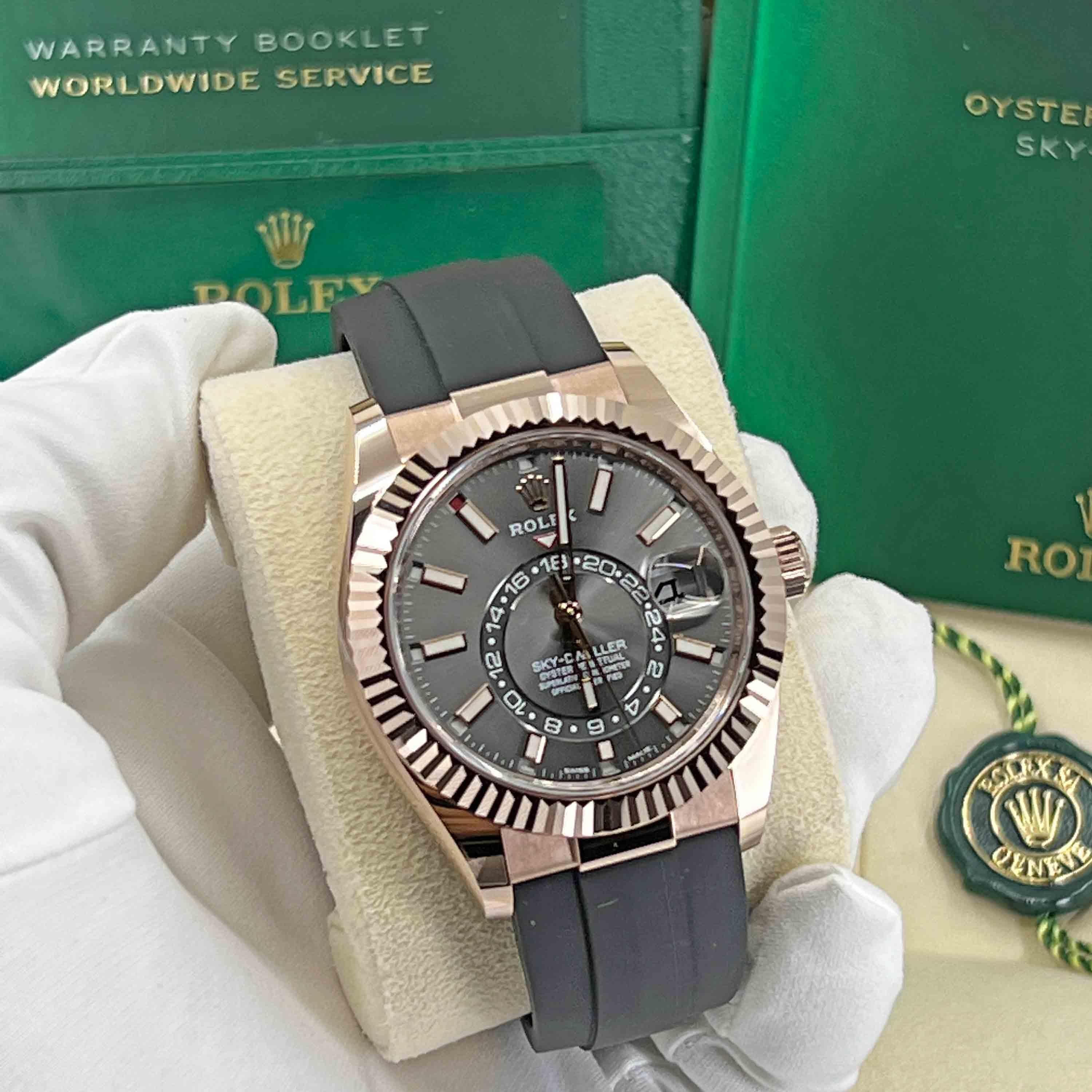 Rolex Sky-Dweller, 18k Rose Gold, Rhodium, Ref# 326235, Unworn Watch, 2021 In New Condition For Sale In New York, NY