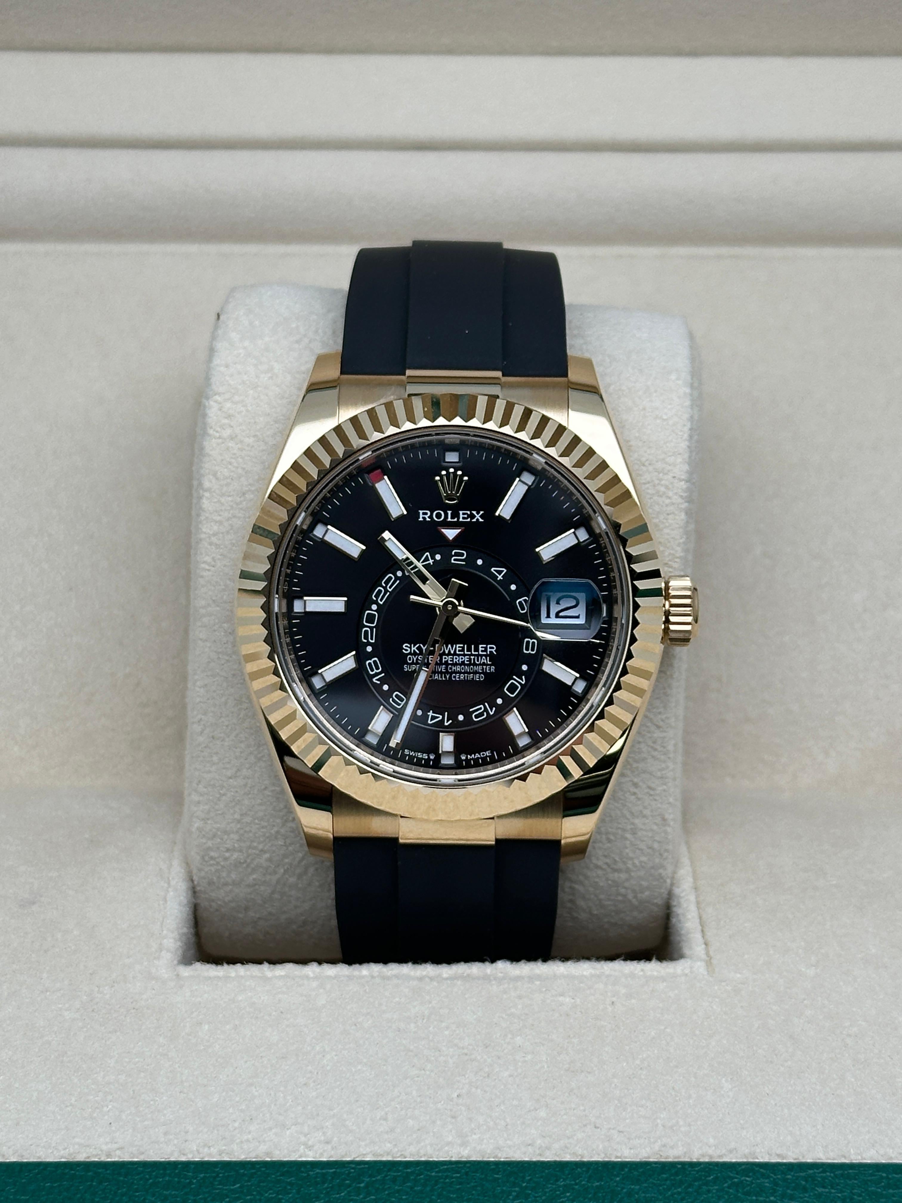 Rolex Sky-Dweller 18k Yellow Gold Black Dial Automatic Watch 336238 For Sale 2
