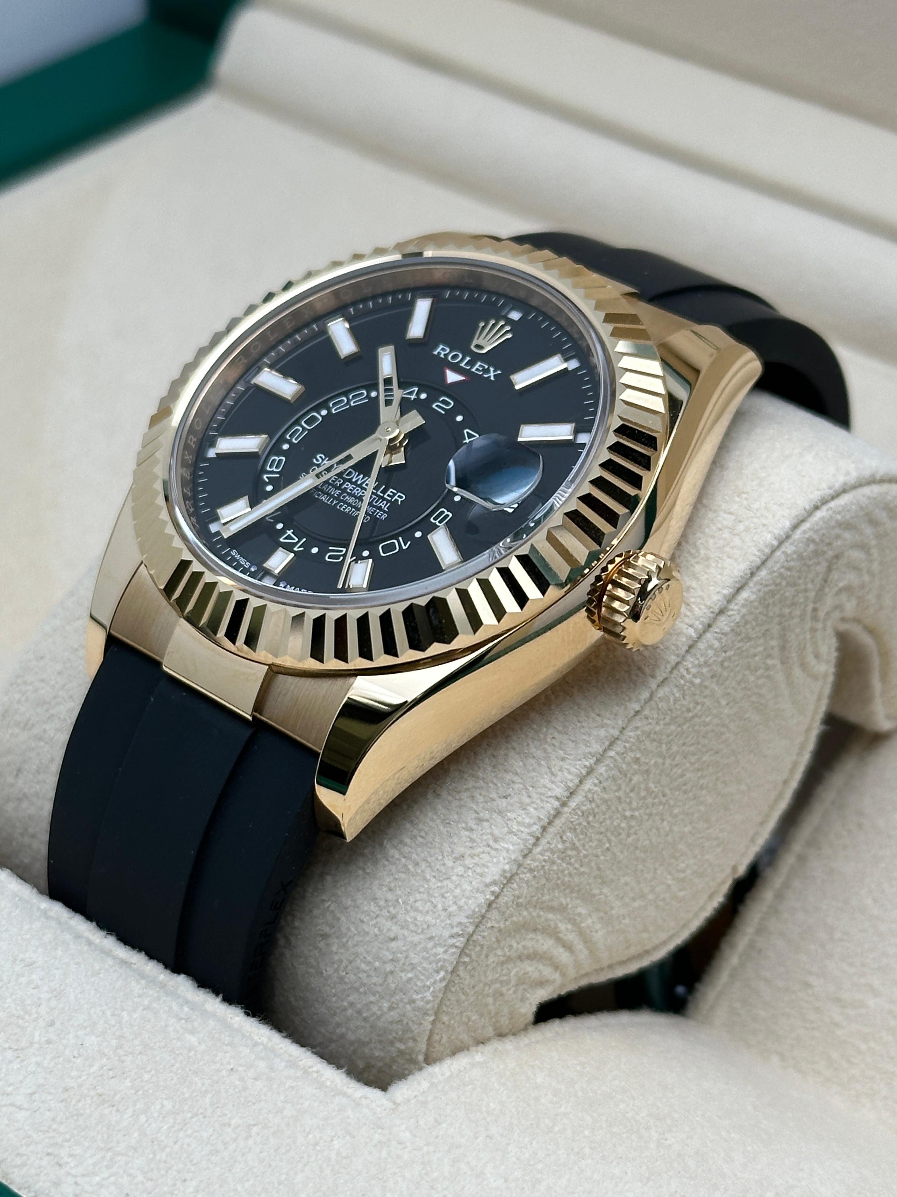 Rolex Sky-Dweller 18k Yellow Gold Black Dial Automatic Watch 336238 For Sale 4