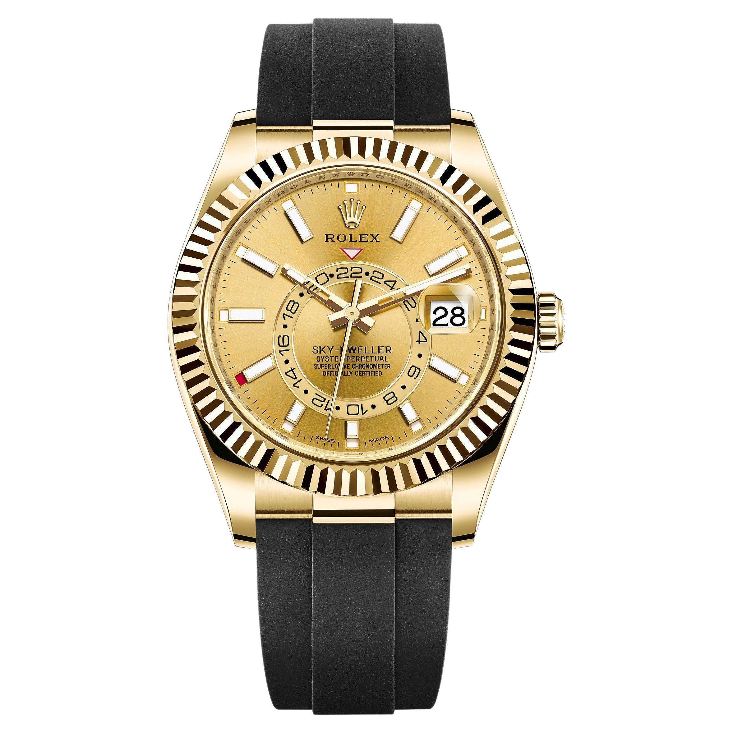Rolex Sky-Dweller, 18k Yellow Gold, Champagne, Ref# 326238, Unworn Watch For Sale