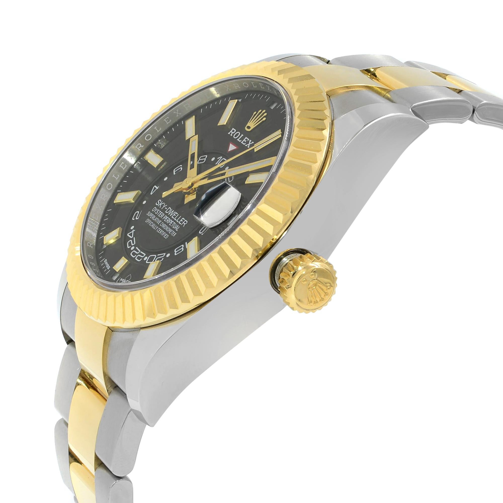 NEW Rolex Sky Dweller 18k Yellow Gold Steel Black Dial Automatic Watch 326933 en vente 1