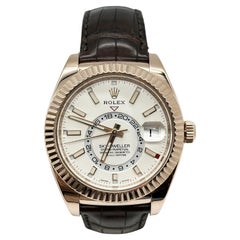 Rolex Sky Dweller 326135 42mm Rose Gold White Dial Leather Strap Rolex Box