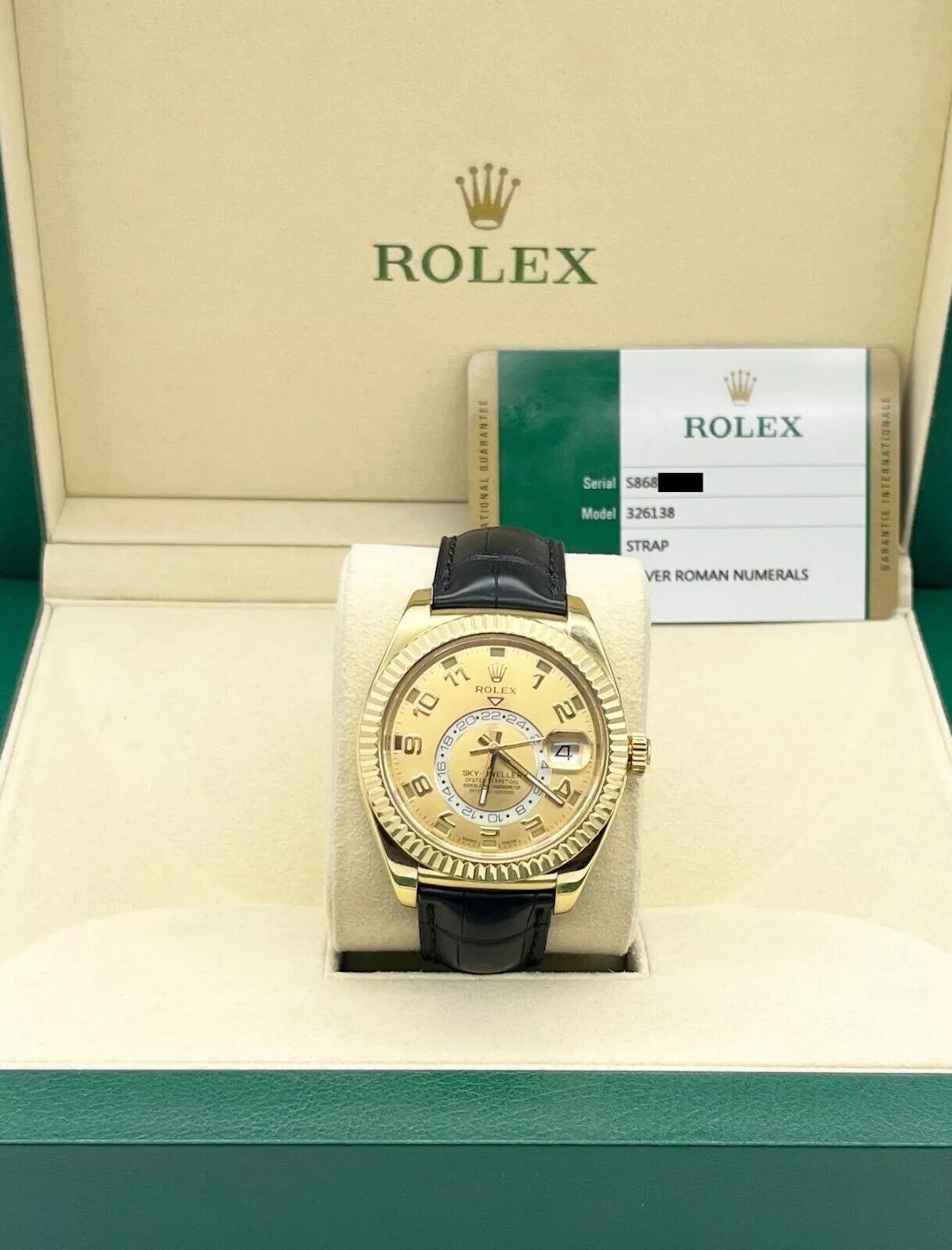 Rolex Sky Dweller 326138 Champagne Dial 18K Yellow Gold Leather Box Paper For Sale 8