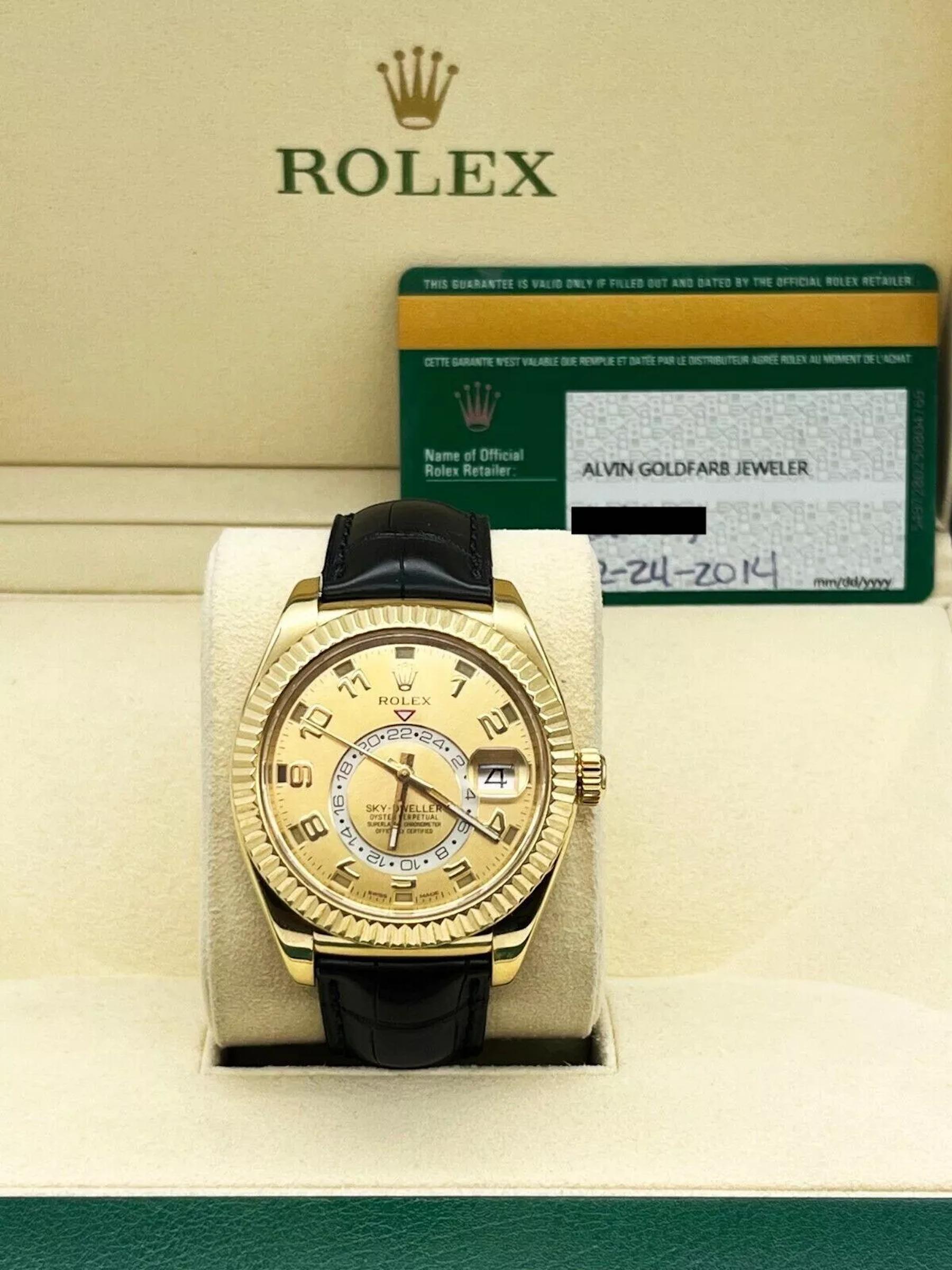 Rolex Sky Dweller 326138 Champagne Dial 18K Yellow Gold Leather Box Paper For Sale 2