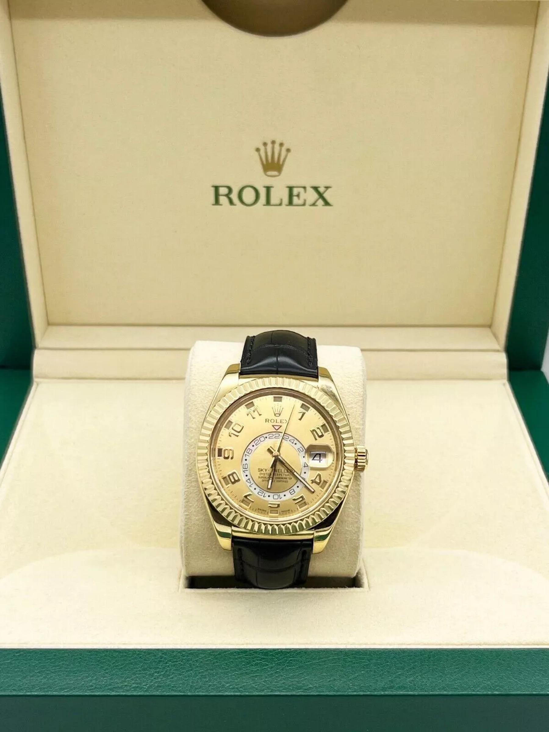 Rolex Sky Dweller 326138 Champagne Dial 18K Yellow Gold Leather Box Paper For Sale 4