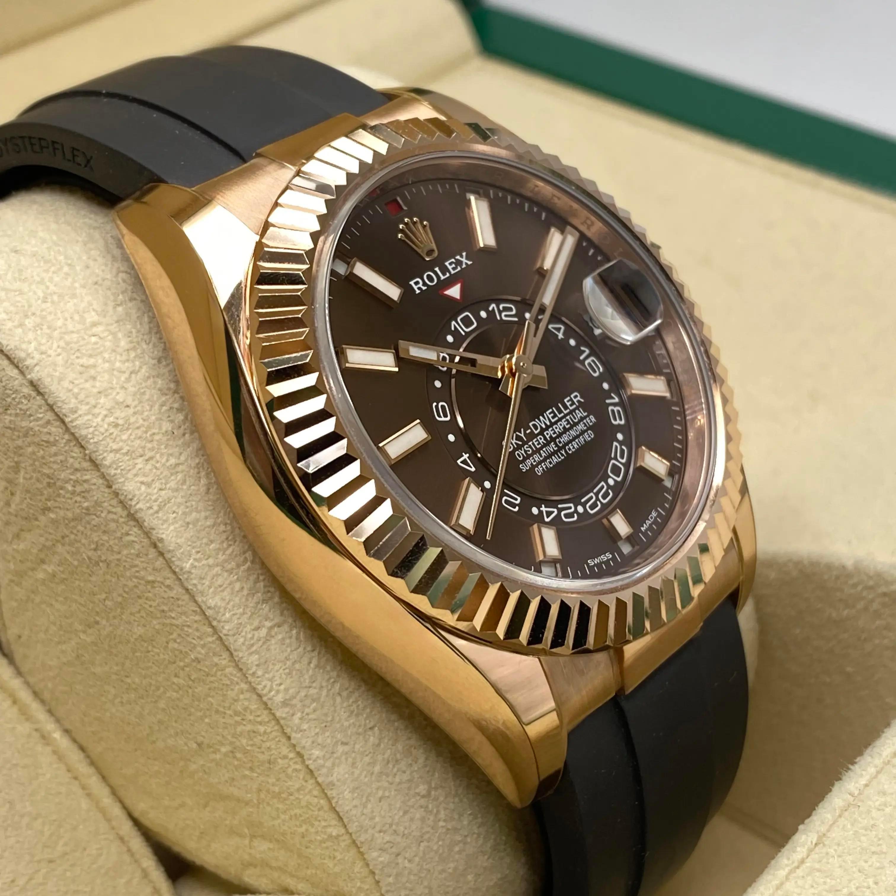 Rolex Sky-Dweller 326235 Rose Gold 42mm Chocolate Dial Automatic Watch B&P 2021 For Sale 1