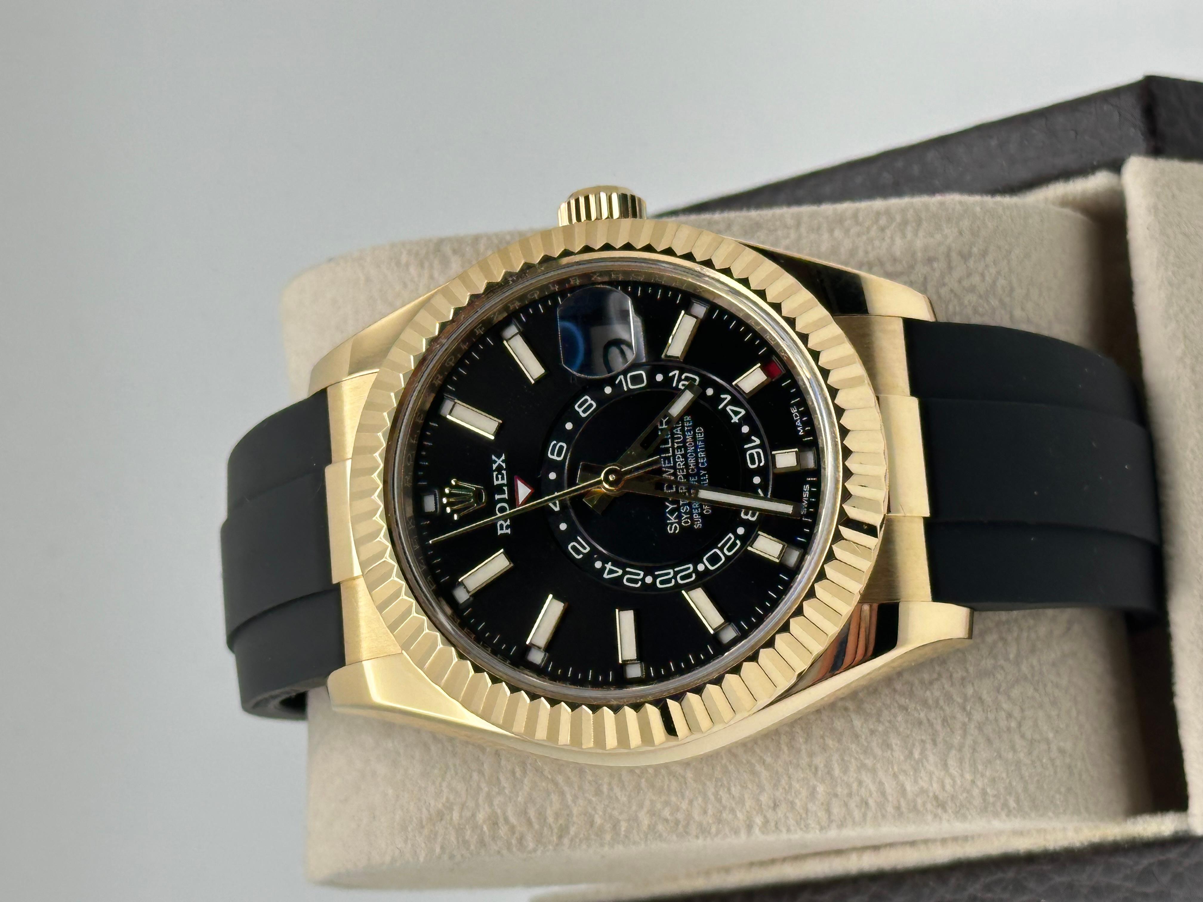 Rolex Sky Dweller 326238 Black Dial 18K Yellow Gold Oysterflex Band Box Paper For Sale 1