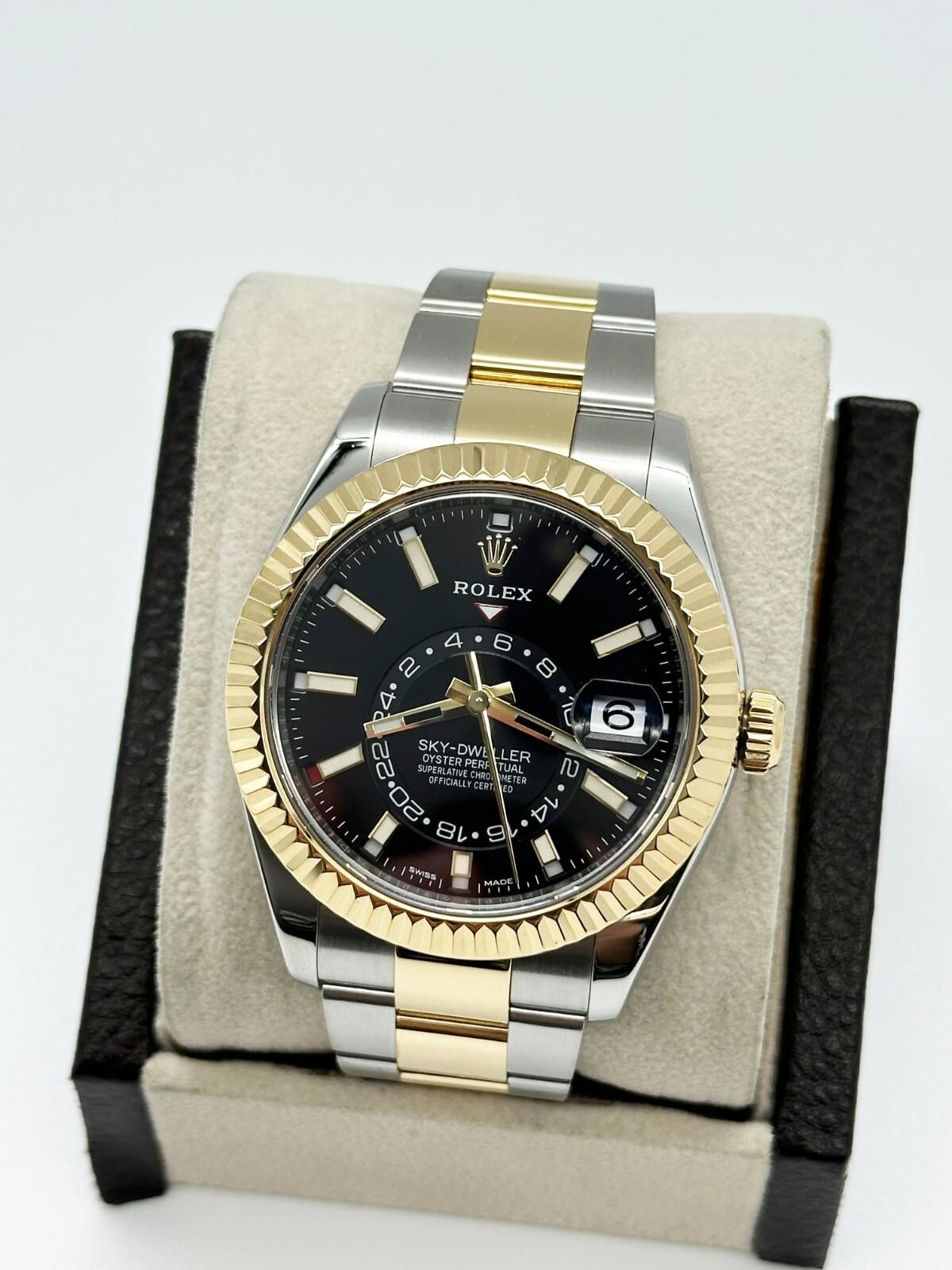 Rolex Sky Dweller 326933 42mm Black Dial 18K Yellow Gold Stainless Box Paper 3