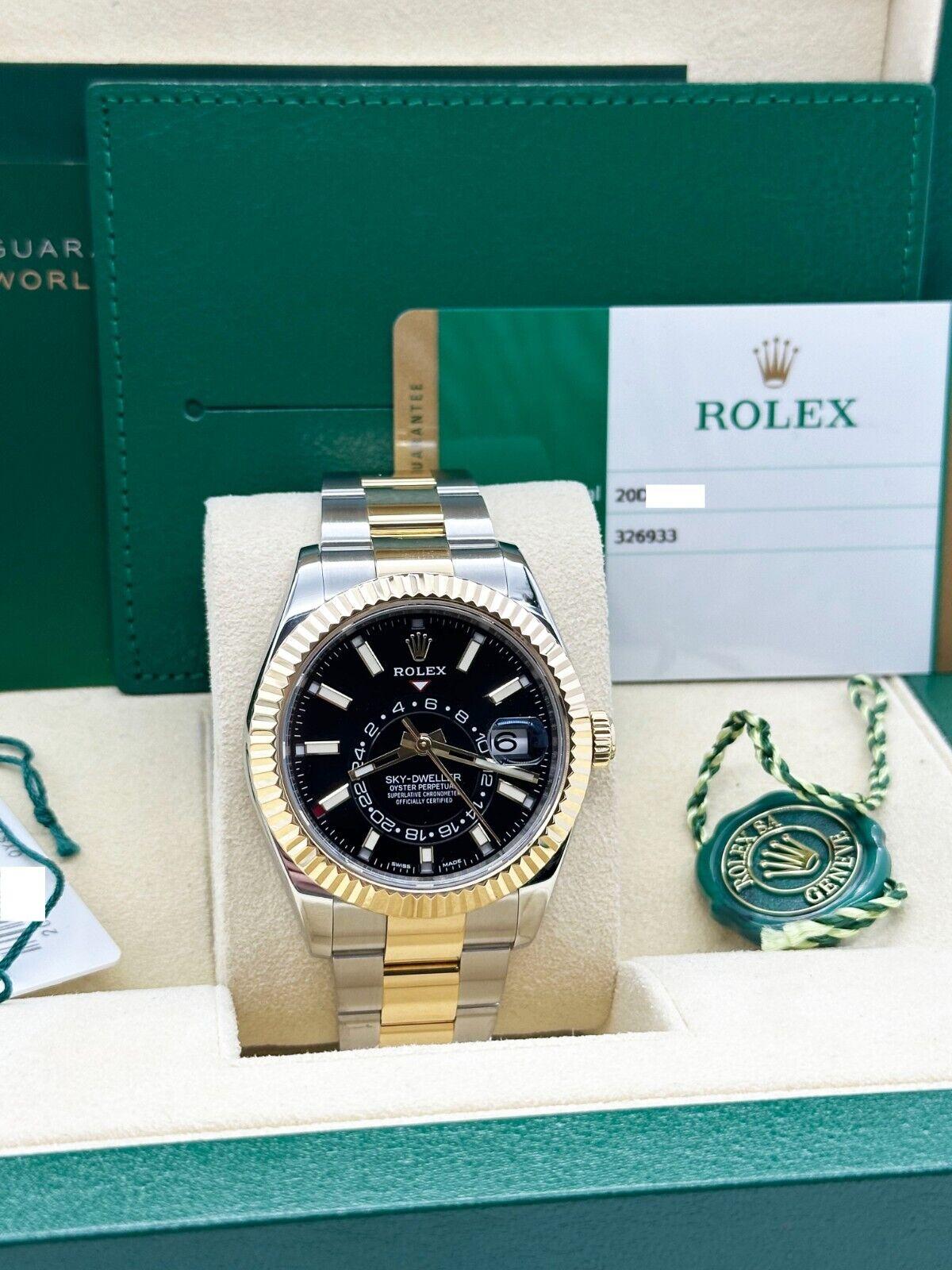 Rolex Sky Dweller 326933 42mm Black Dial 18K Yellow Gold Stainless Box Paper 4