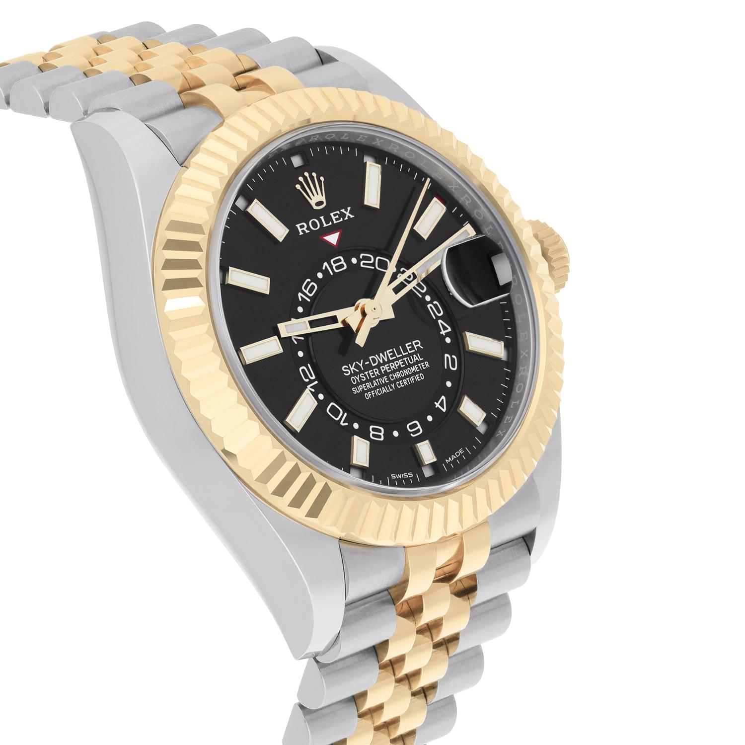 Rolex Sky-Dweller 326933 Edelstahl/18K Gelbgold Schwarzes Zifferblatt Jubiläum MINT für Damen oder Herren im Angebot