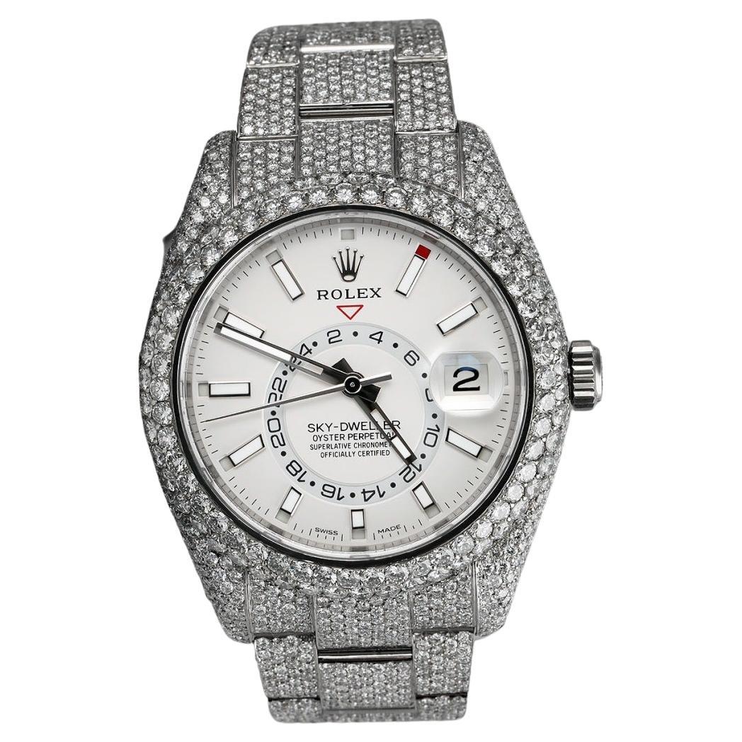 Rolex Sky-Dweller 326934WHSO Stainless Steel Fully Iced Out Watch, 'White Dial' For Sale