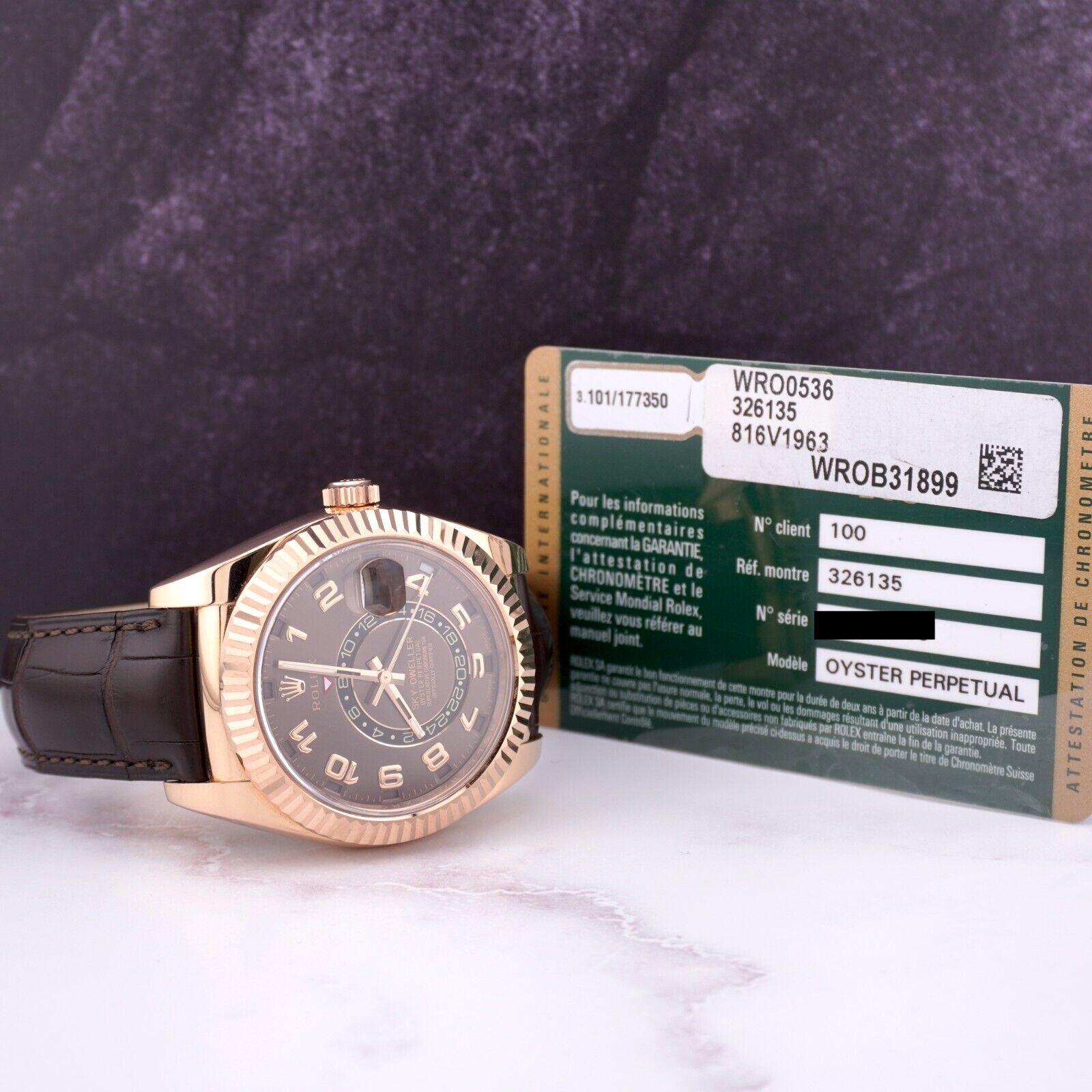 Rolex Sky-Dweller 42 mm Rose Gold Chocolate Arabic Dial Alligator Ref 326135 For Sale 1