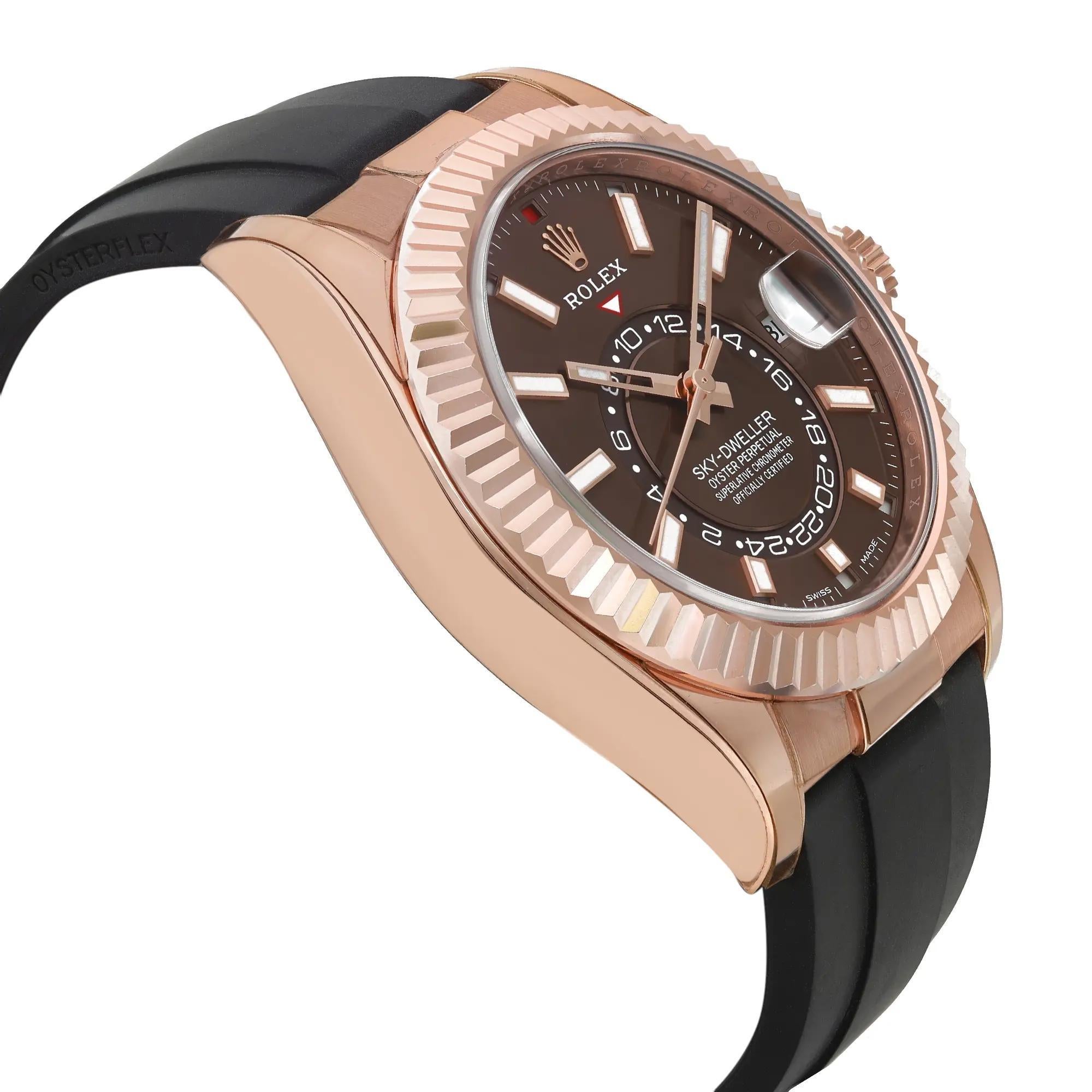 Rolex Sky-Dweller 42mm 18k Rose Gold Chocolate Dial Automatic Mens Watch 326235 In Excellent Condition In New York, NY