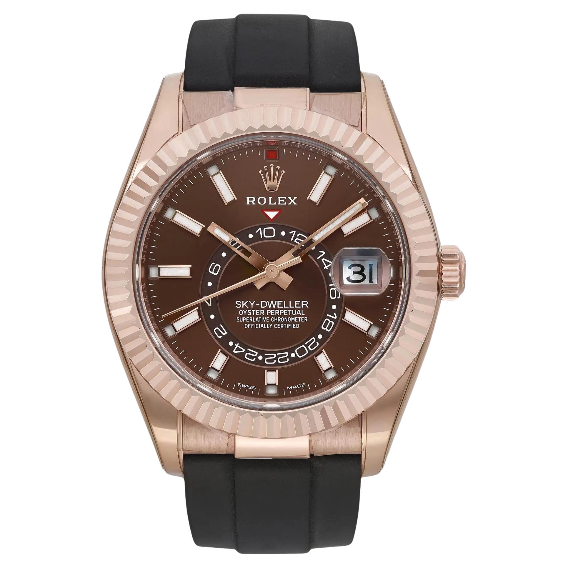 Rolex Sky-Dweller 42mm 18k Rose Gold Chocolate Dial Automatic Mens Watch 326235