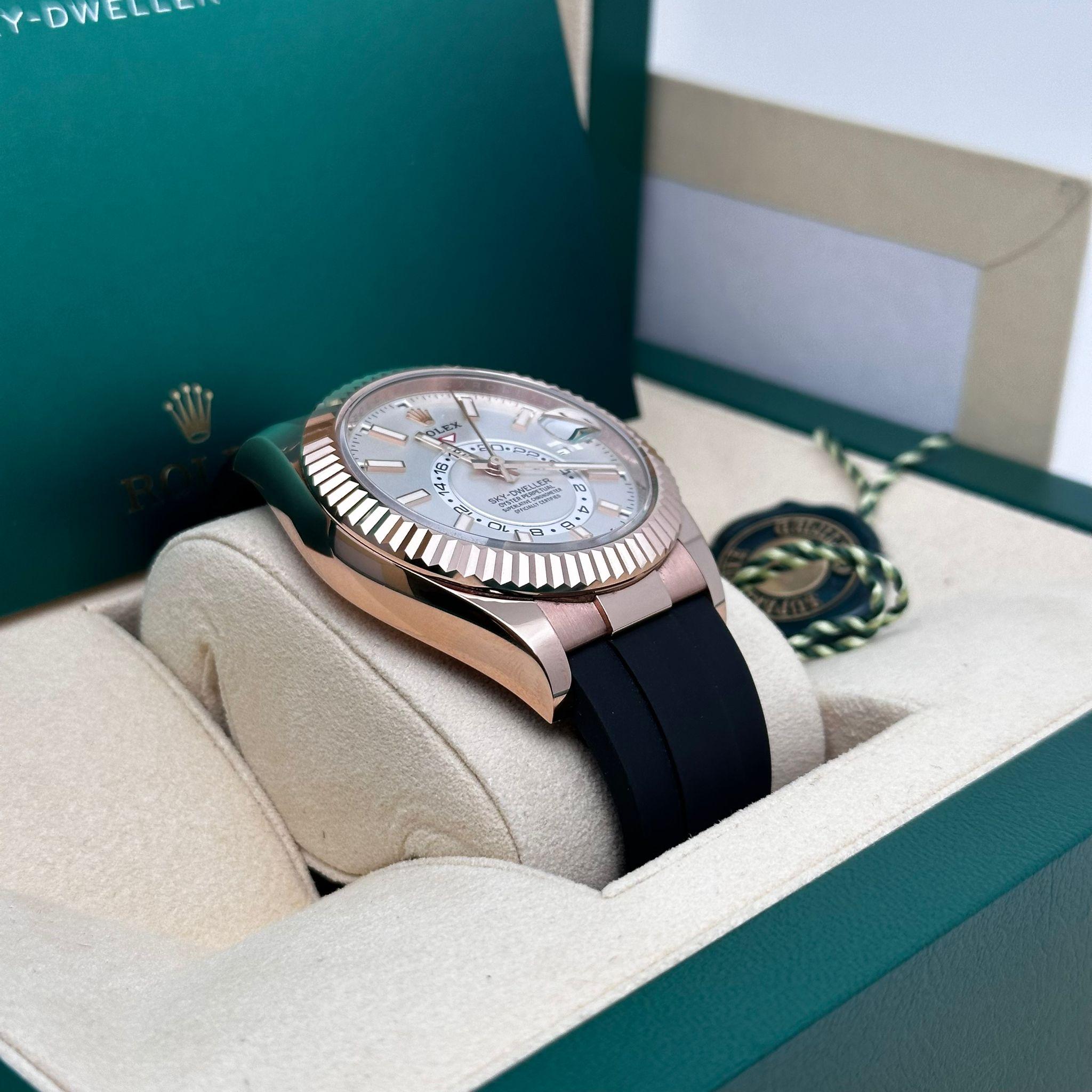 NEW Rolex Sky Dweller 42 18K Rose Gold Rubber White Dial Automatic Watch 326235 For Sale 1