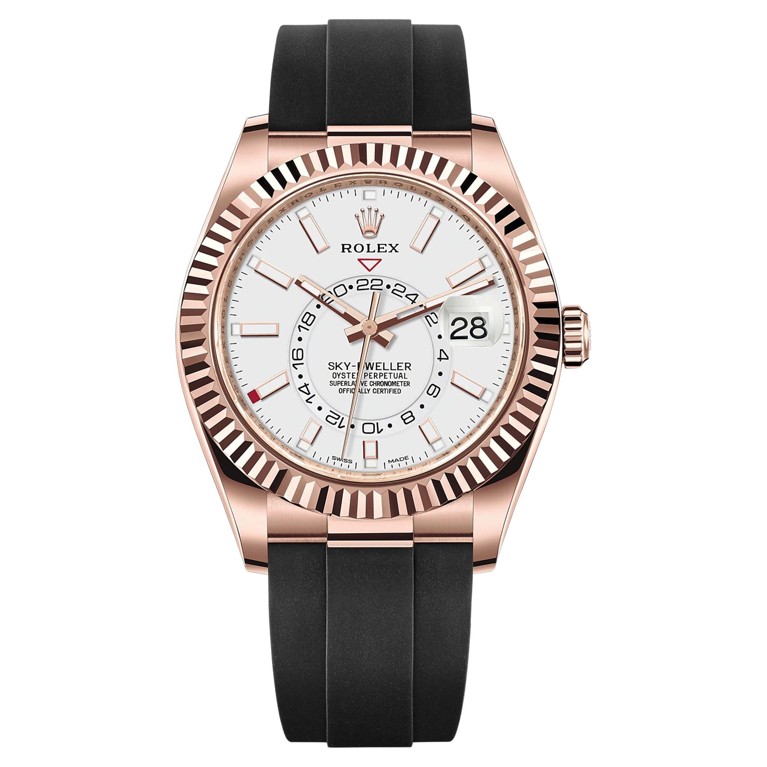 Rolex Sky Dweller 42, montre automatique en or rose 18 carats avec cadran blanc caoutchouc, 326235