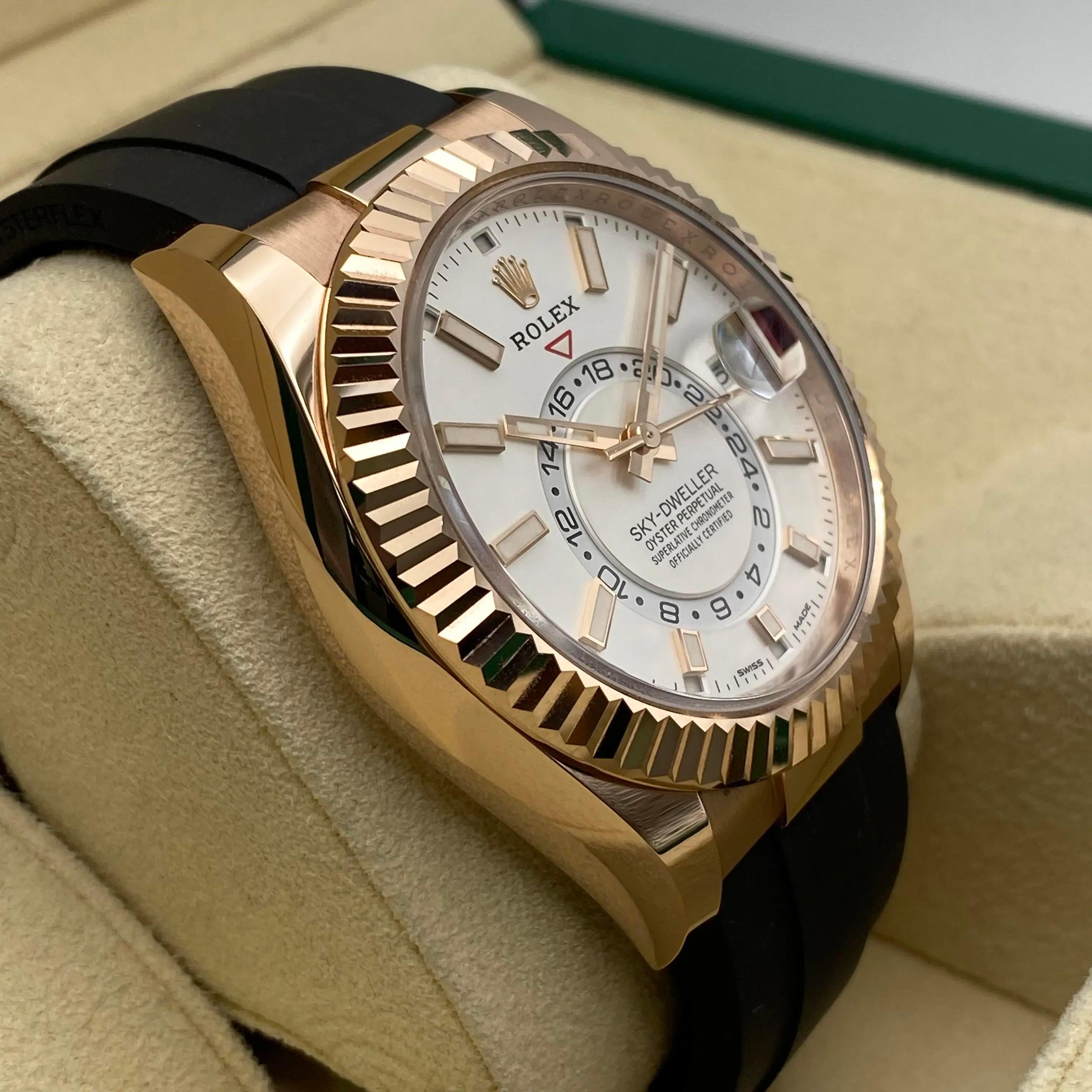 Men's Rolex Sky Dweller 42mm 326235 Rose Gold White Dial Automatic Watch B&P For Sale