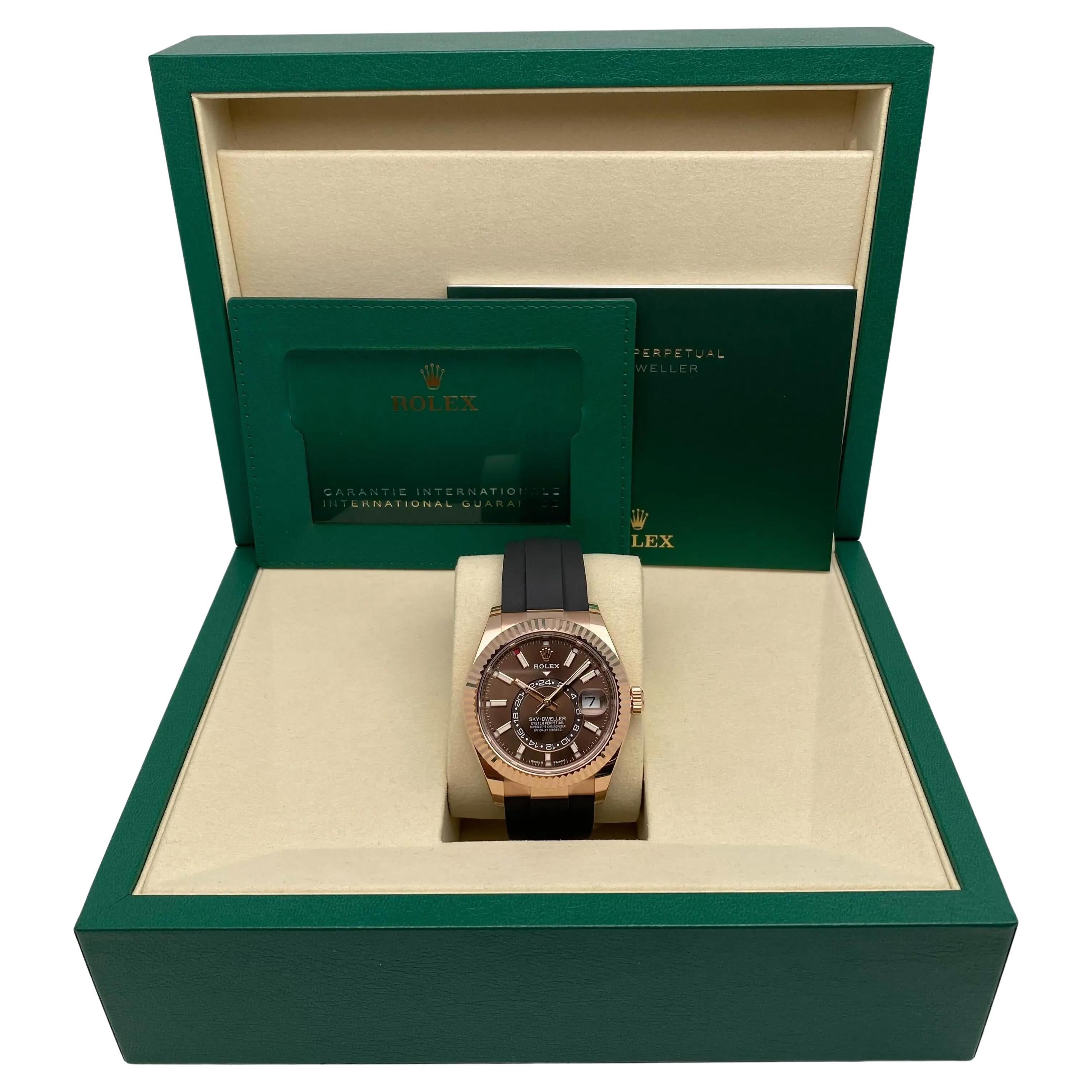 Reloj Rolex Sky-Dweller 42 mm 336235 de oro rosa de 18 quilates con esfera de chocolate para hombre B&P en venta