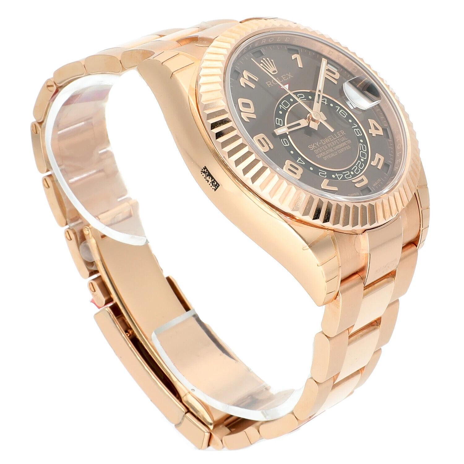 Men's Rolex Sky-Dweller 42mm Everose Gold Mens Oyster Bracelet Watch 326935 Stickers! For Sale