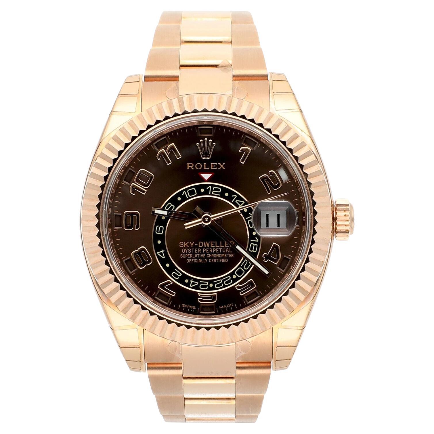Rolex Sky-Dweller 42mm Everose Gold Mens Oyster Bracelet Watch 326935 Stickers! For Sale