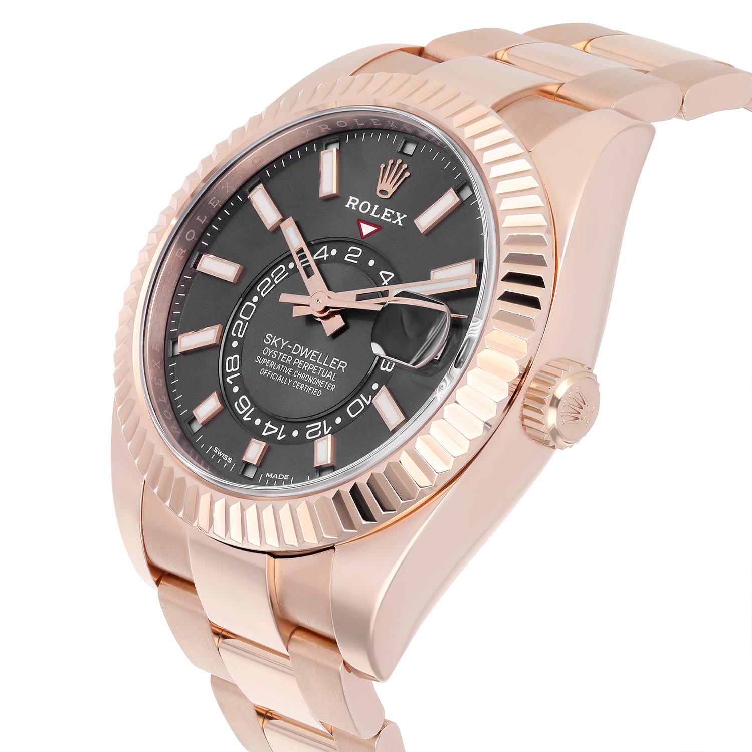 Rolex Sky-Dweller 42mm Everose Gold Watch Rhodium Dial Oyster Bracelet 326935 For Sale 1