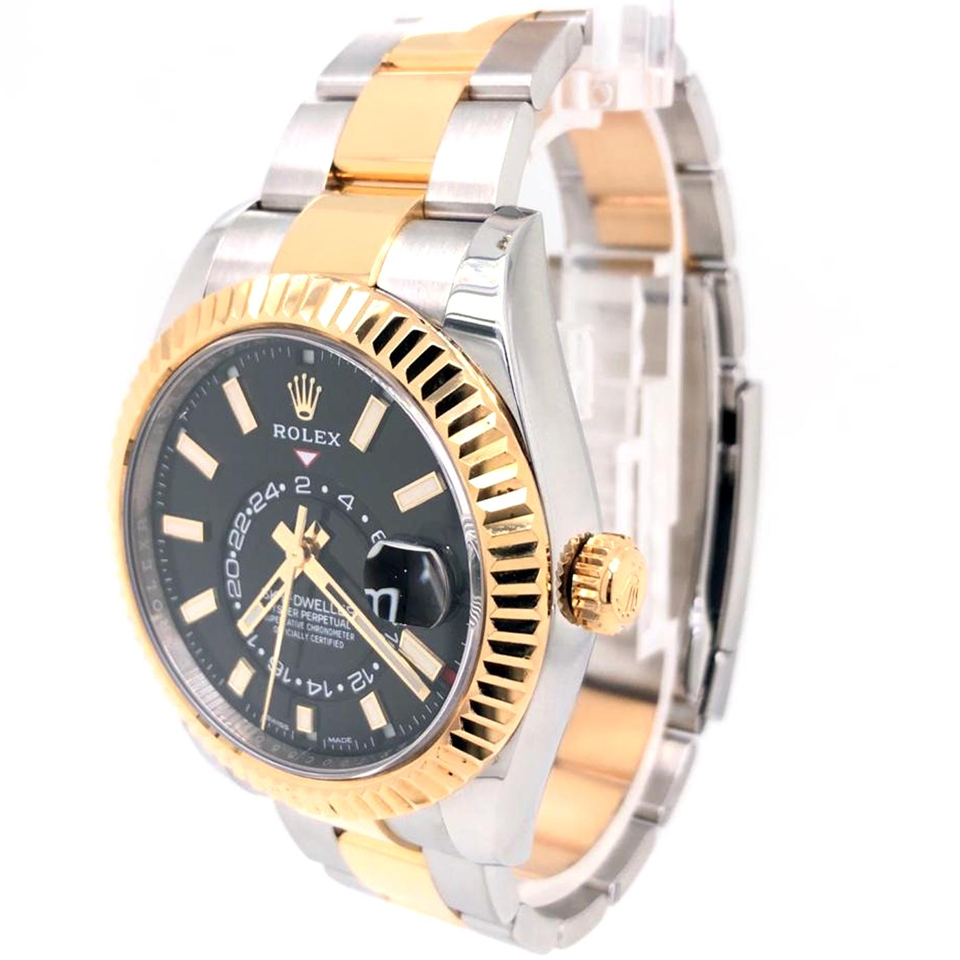 Modernist Rolex Sky-Dweller Rolex Gold / Steel Black Dial Oyster Bracelet Watch 326933