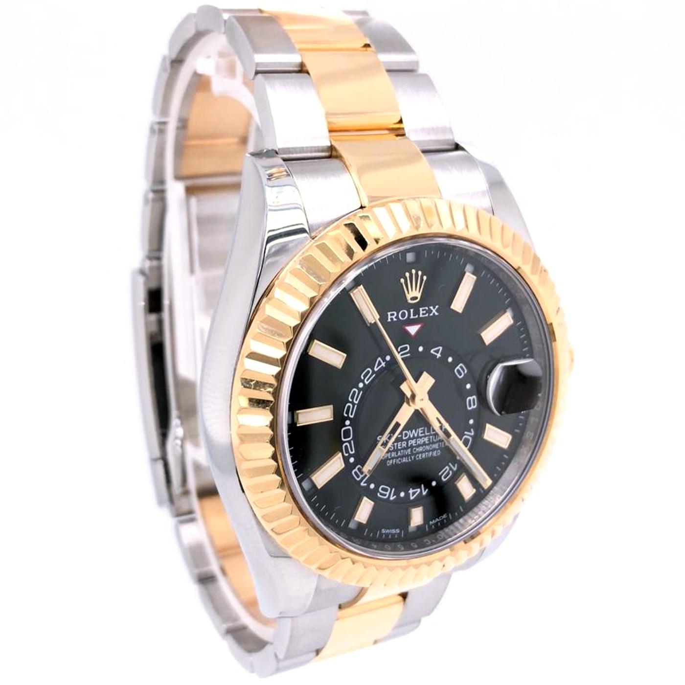 Rolex Sky-Dweller Rolex Gold / Steel Black Dial Oyster Bracelet Watch 326933 1