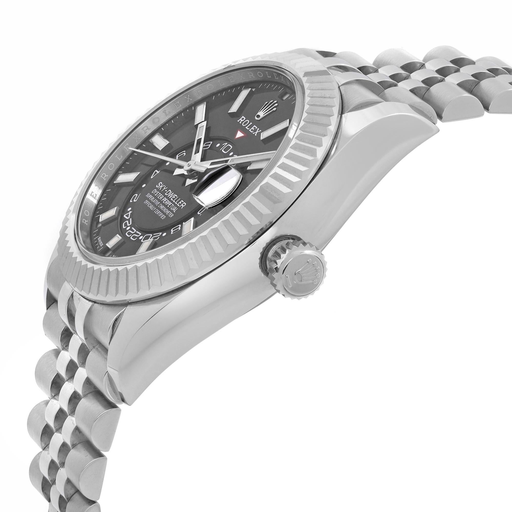 Rolex Sky-dweller 42mm Stainless Steel Black Dial Automatic Mens Watch 326934 In New Condition For Sale In New York, NY