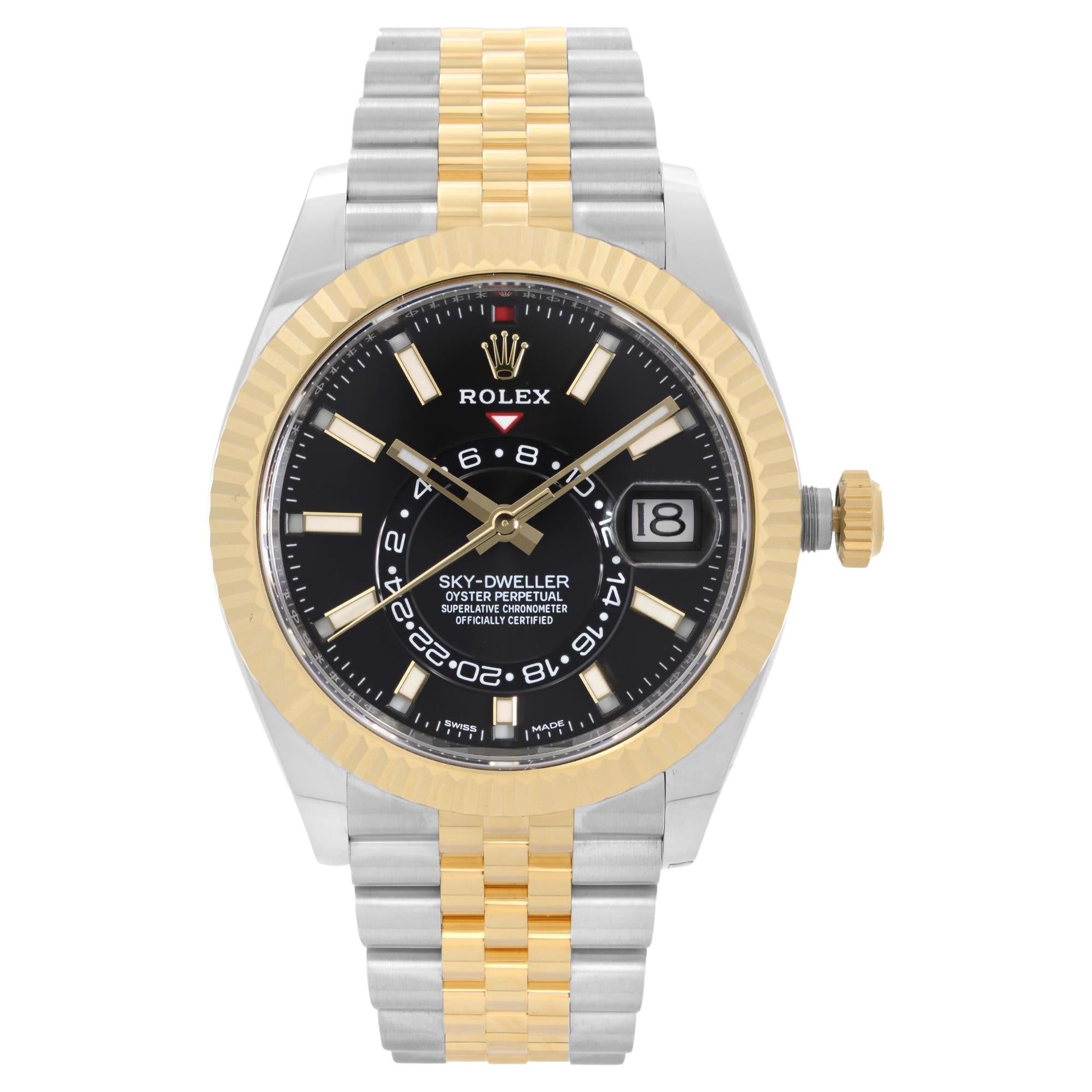 Rolex Sky-Dweller 42mm Steel 18K Yellow Gold Black Dial Automatic Watch 326933 For Sale