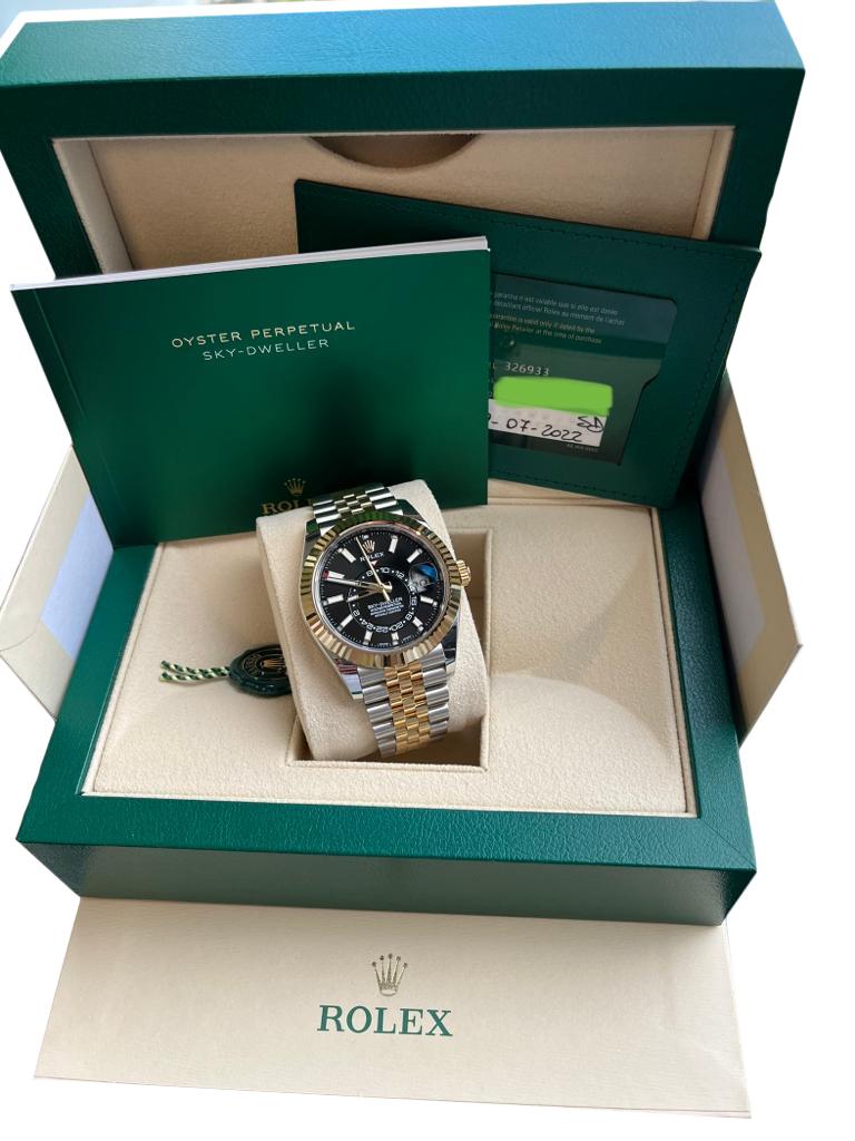 Men's Rolex Sky-Dweller Two Tone Black & Yellow Gold Dial Jubilee Watch 326933