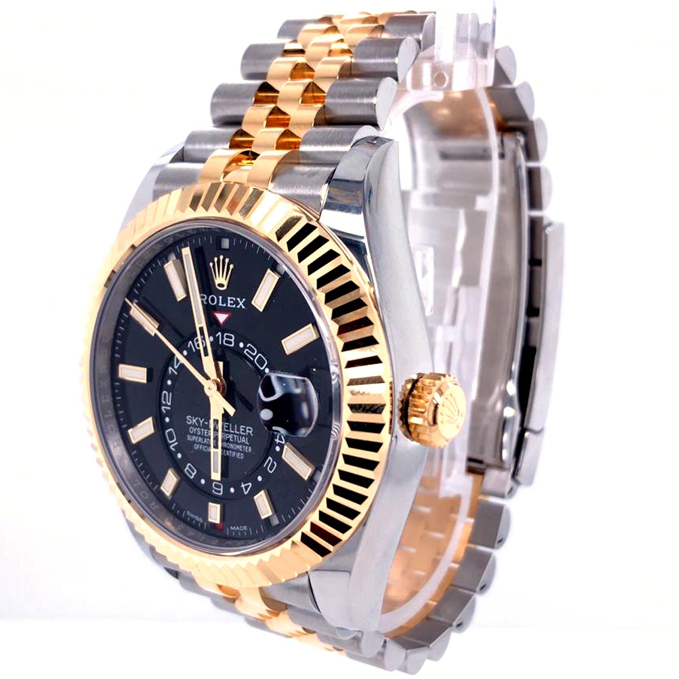 Modernist Rolex Sky-Dweller Two-Tone Steel & 18ct Yellow Gold Black Dial Watch 326933