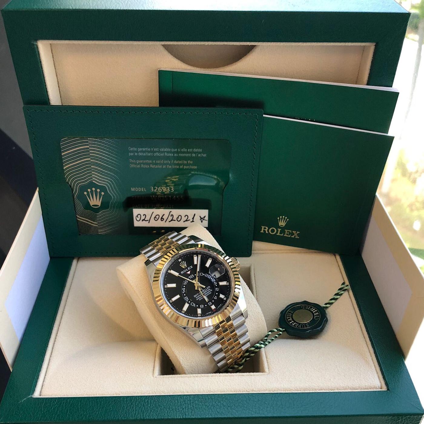 Rolex Sky-Dweller Two-Tone Steel & 18ct Yellow Gold Black Dial Watch 326933 In New Condition In Aventura, FL